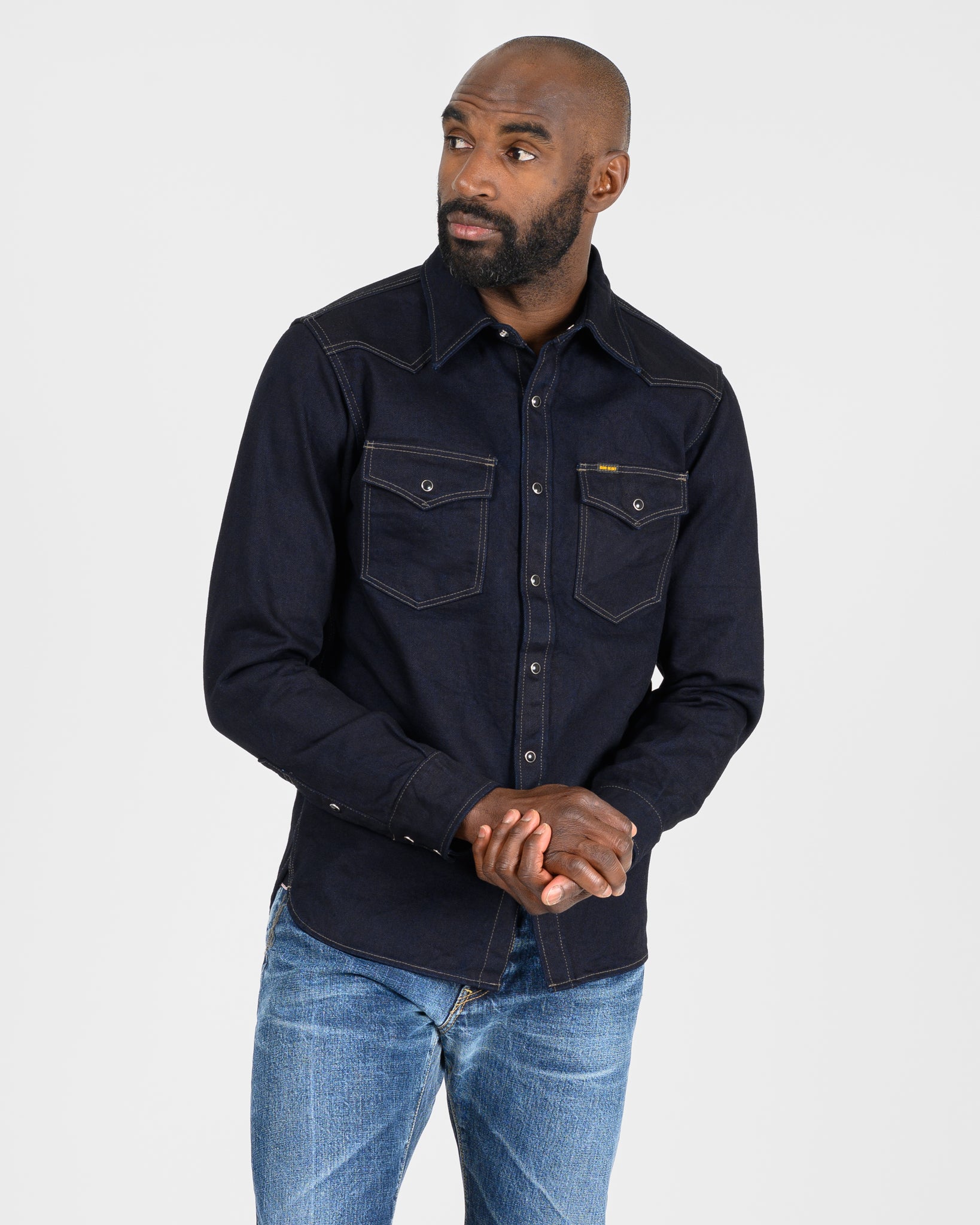 14oz Selvedge Denim Western Shirt - Indigo/Black