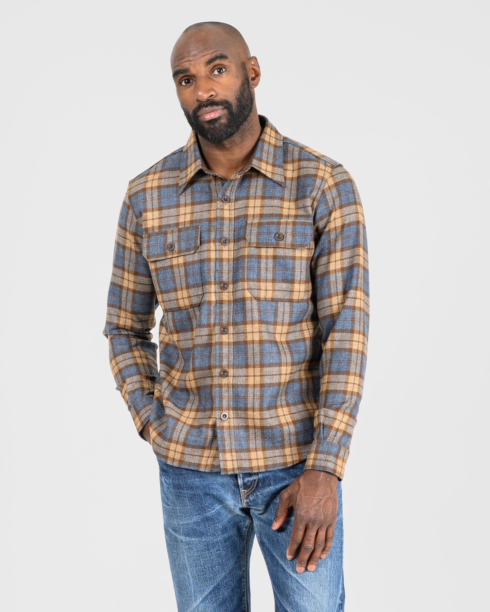 14oz Fox Brothers® Wool CPO Shirt - Tuscan Brown Check Twill Flannel