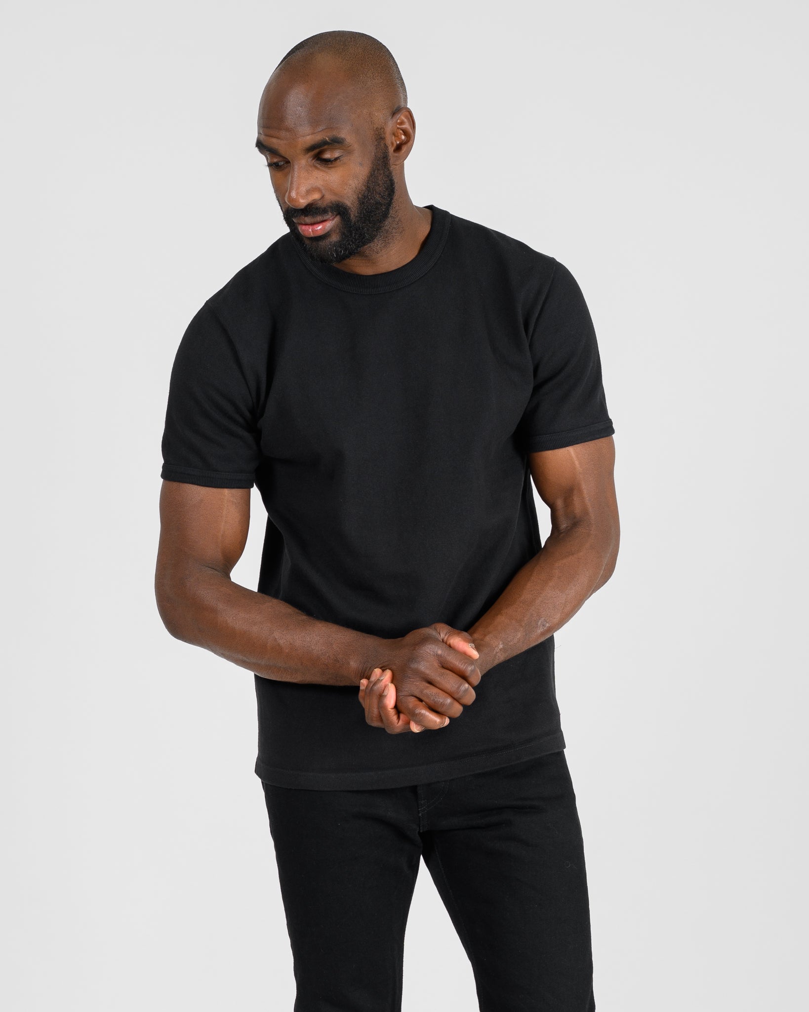 11oz Cotton Knit Crew Neck T-Shirt - Black