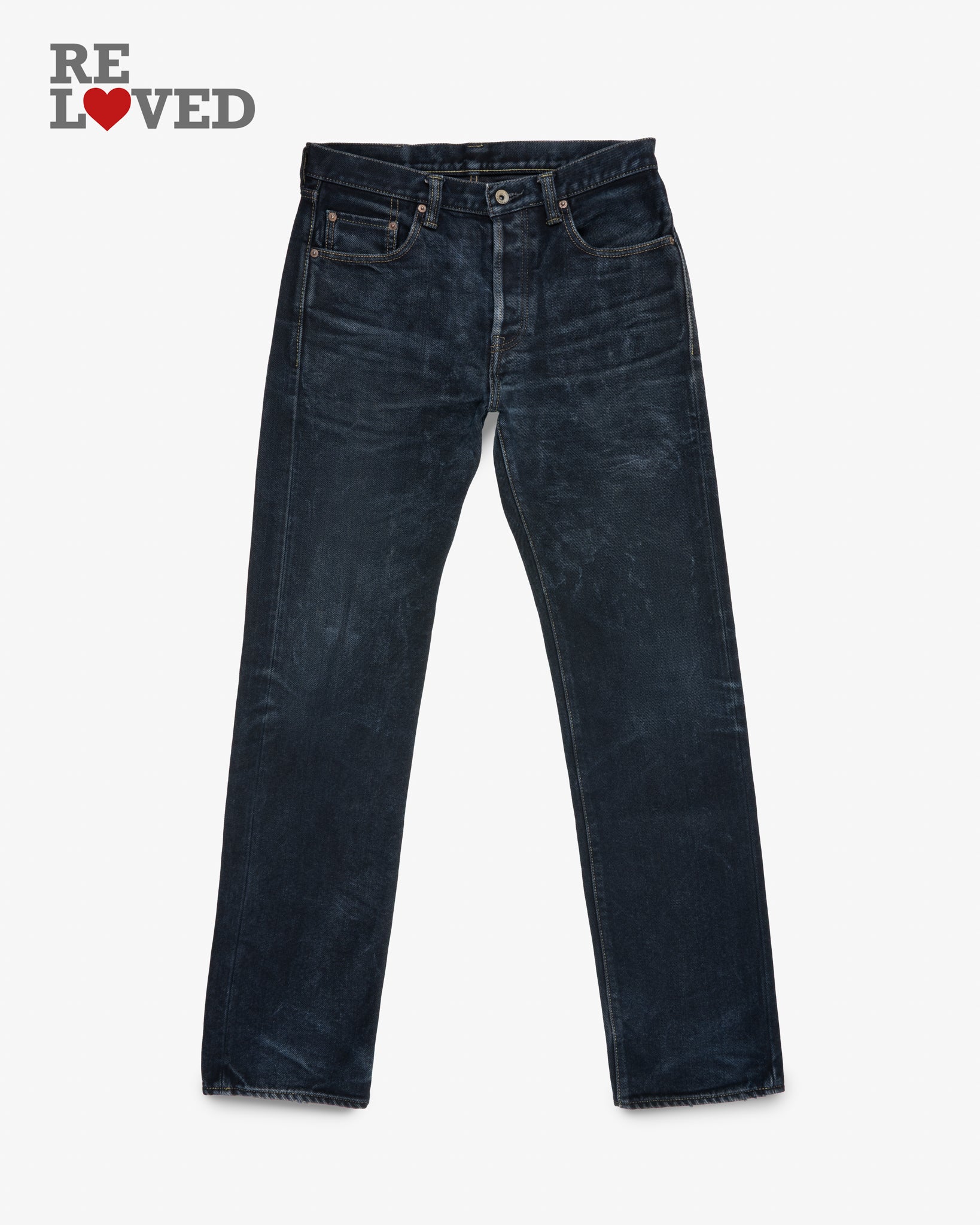 21oz Selvedge Denim Straight Cut Jeans - Indigo Overdyed Black (IHxB01xOD) Size 33, Hemmed to 34.4"