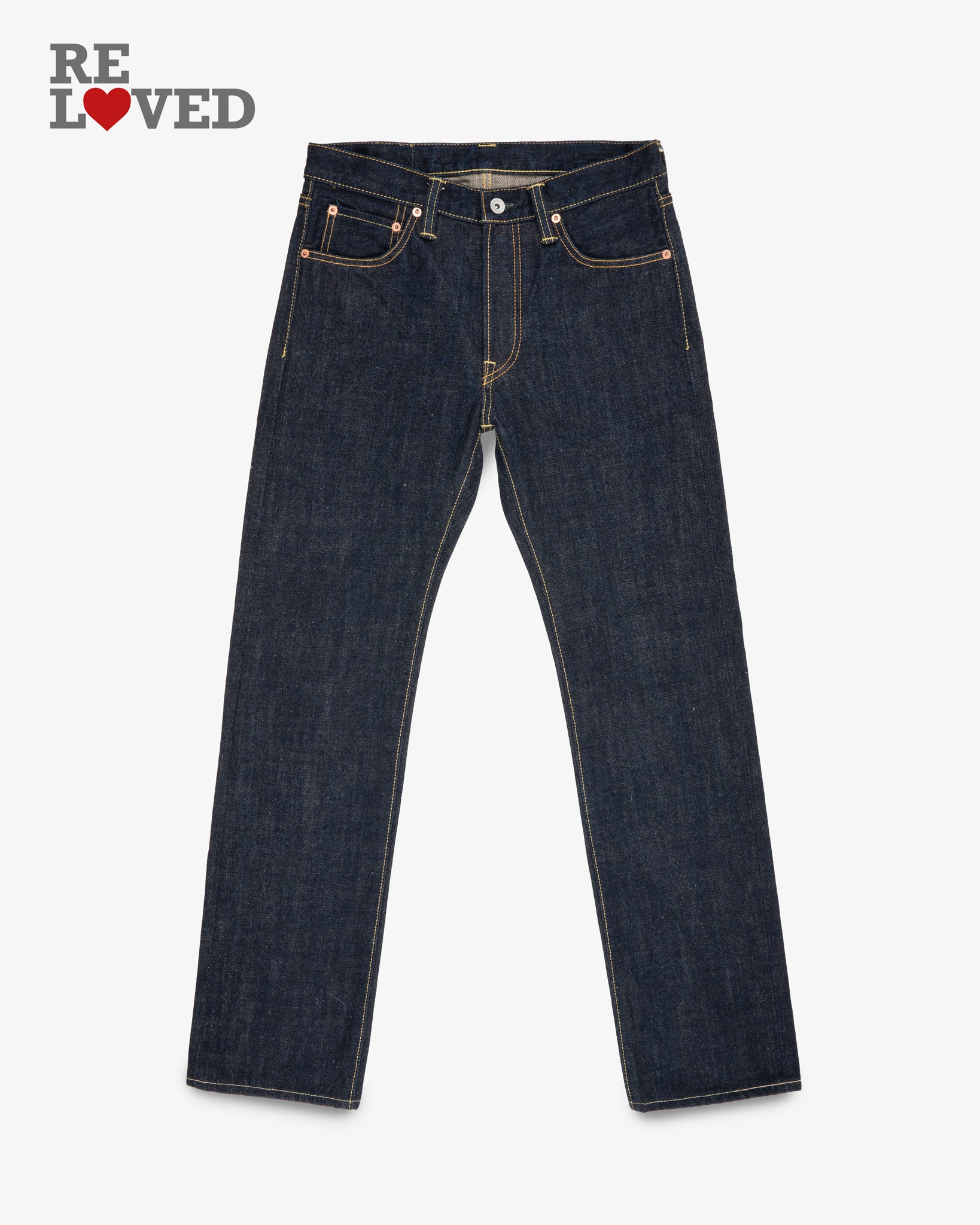 17oz Selvedge Denim Slim Straight Cut Jeans - Natural Indigo (IH-666N) Tag 32, Hemmed to 32.2"