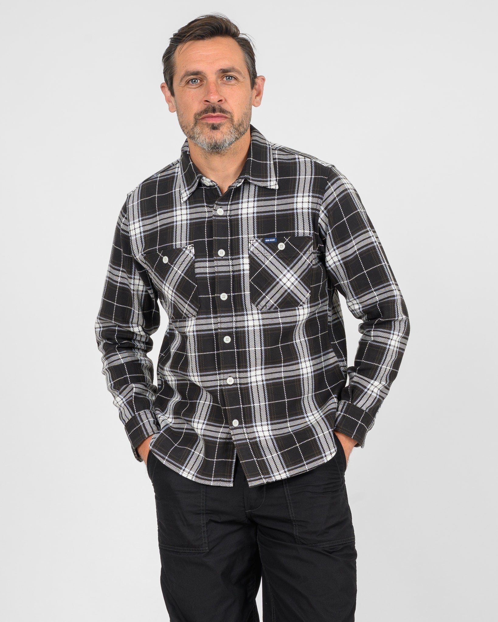 9oz Selvedge Flannel Check Work Shirt - Black
