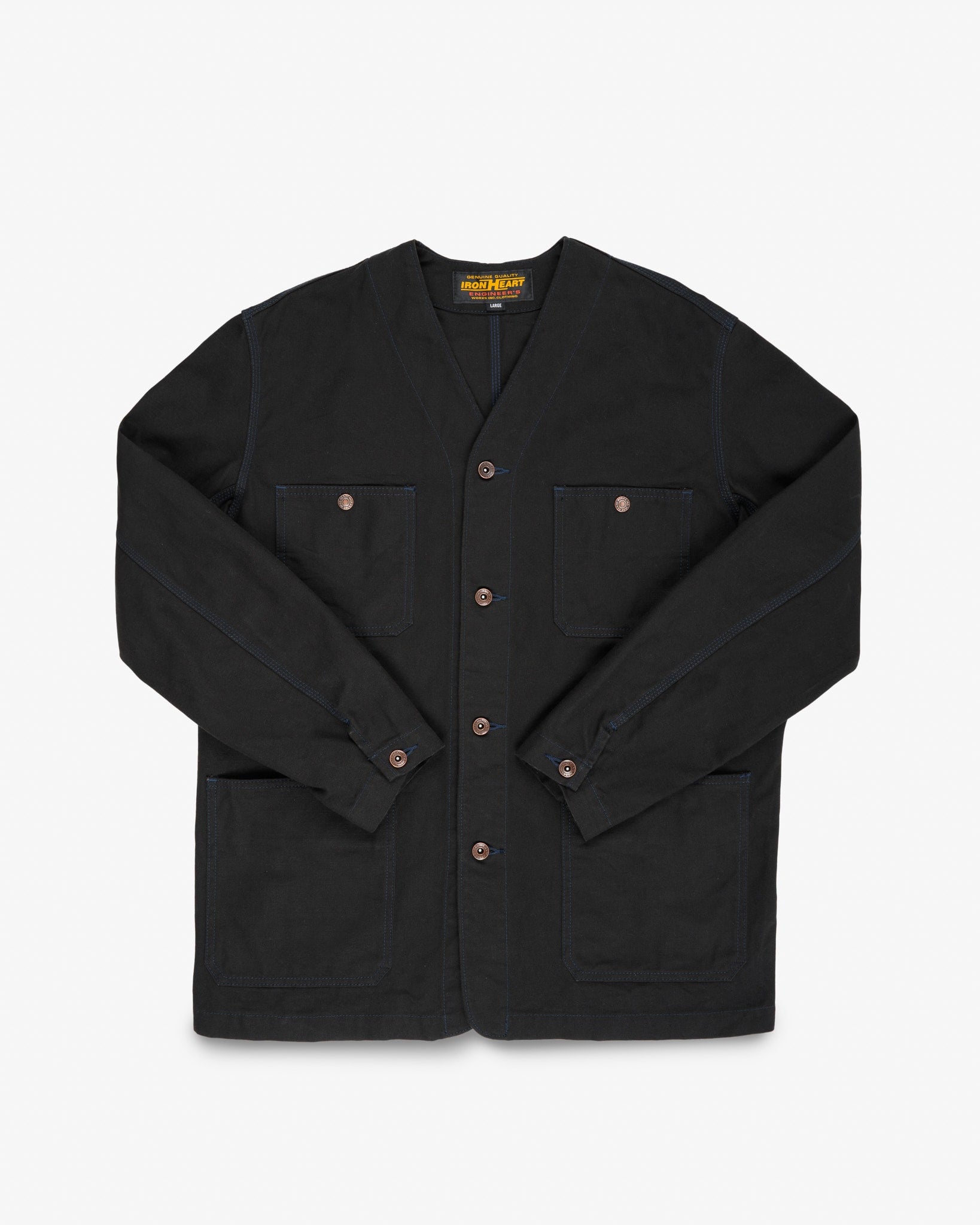 13.5oz Duck Collarless Chore Jacket - Black