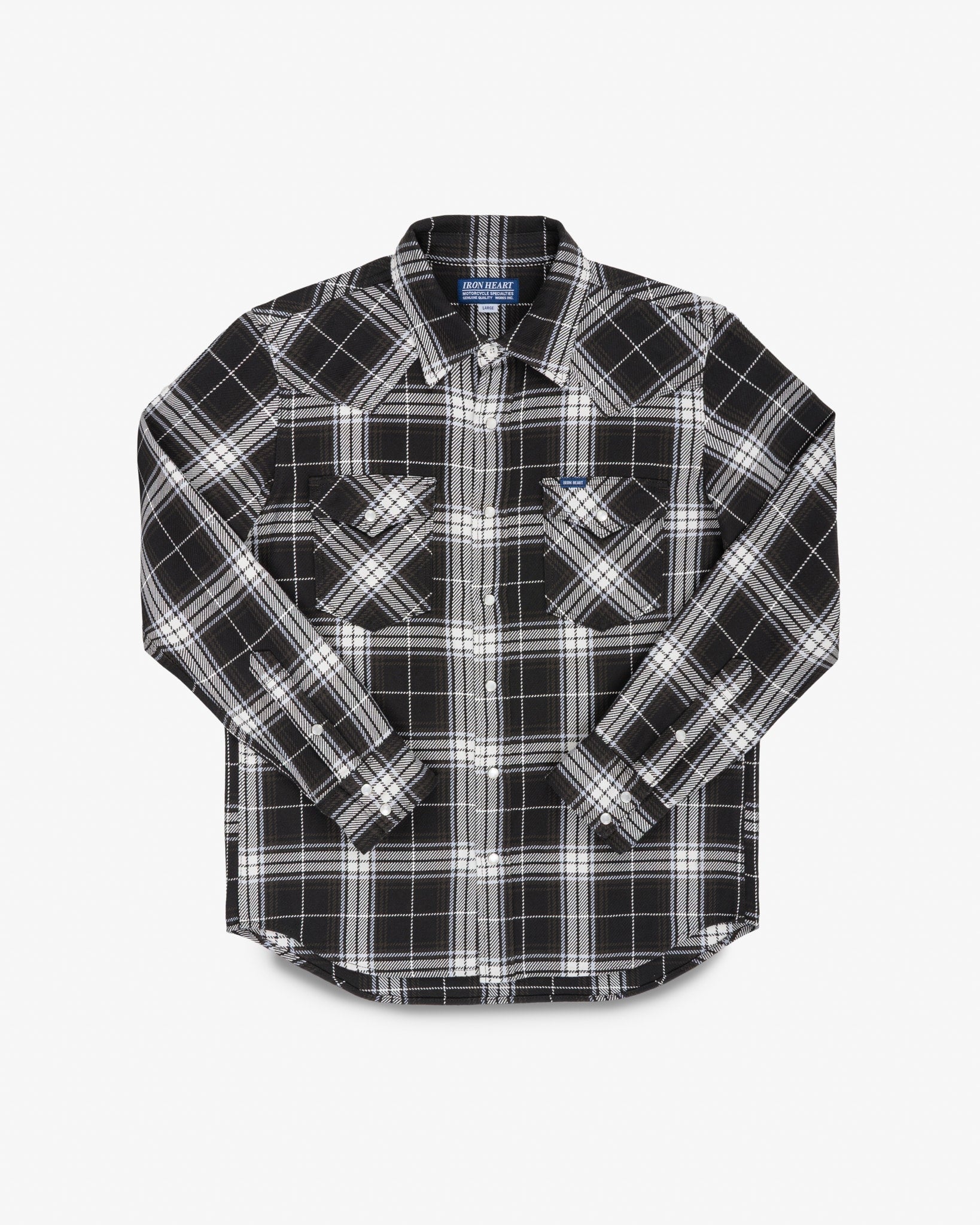 9oz Selvedge Flannel Check Western Shirt - Black