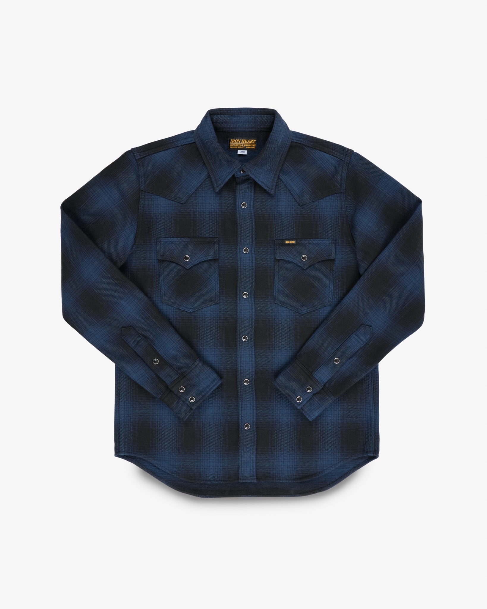 Ultra Heavy Flannel Ombré Check Western Shirt - Navy/Black