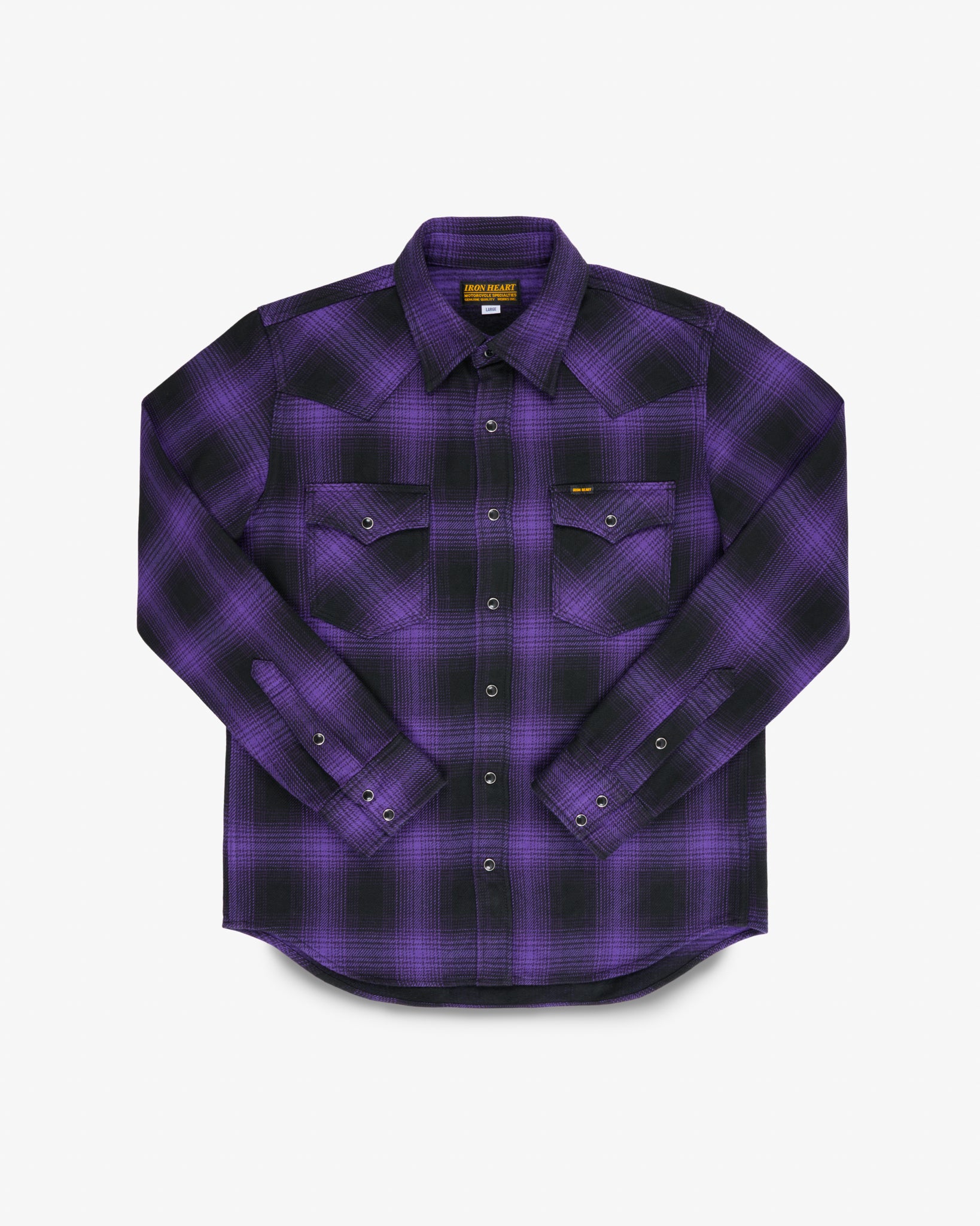 Ultra Heavy Flannel Ombré Check Western Shirt - Purple/Black