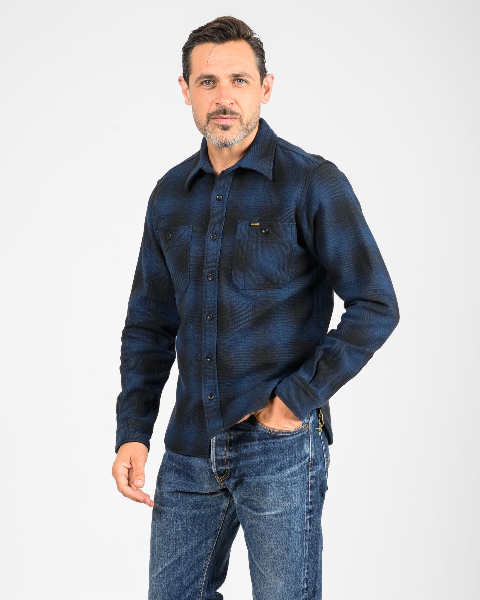 Ultra Heavy Flannel Ombré Check Work Shirt - Navy/Black