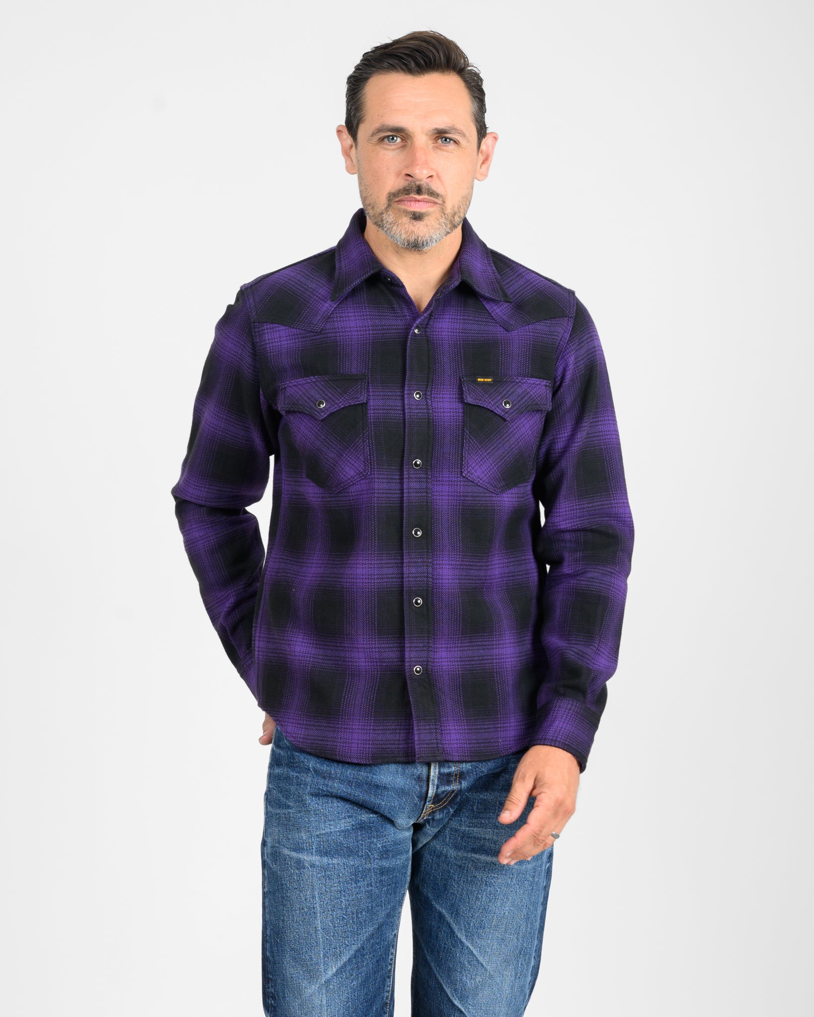 Ultra Heavy Flannel Ombré Check Western Shirt - Purple/Black