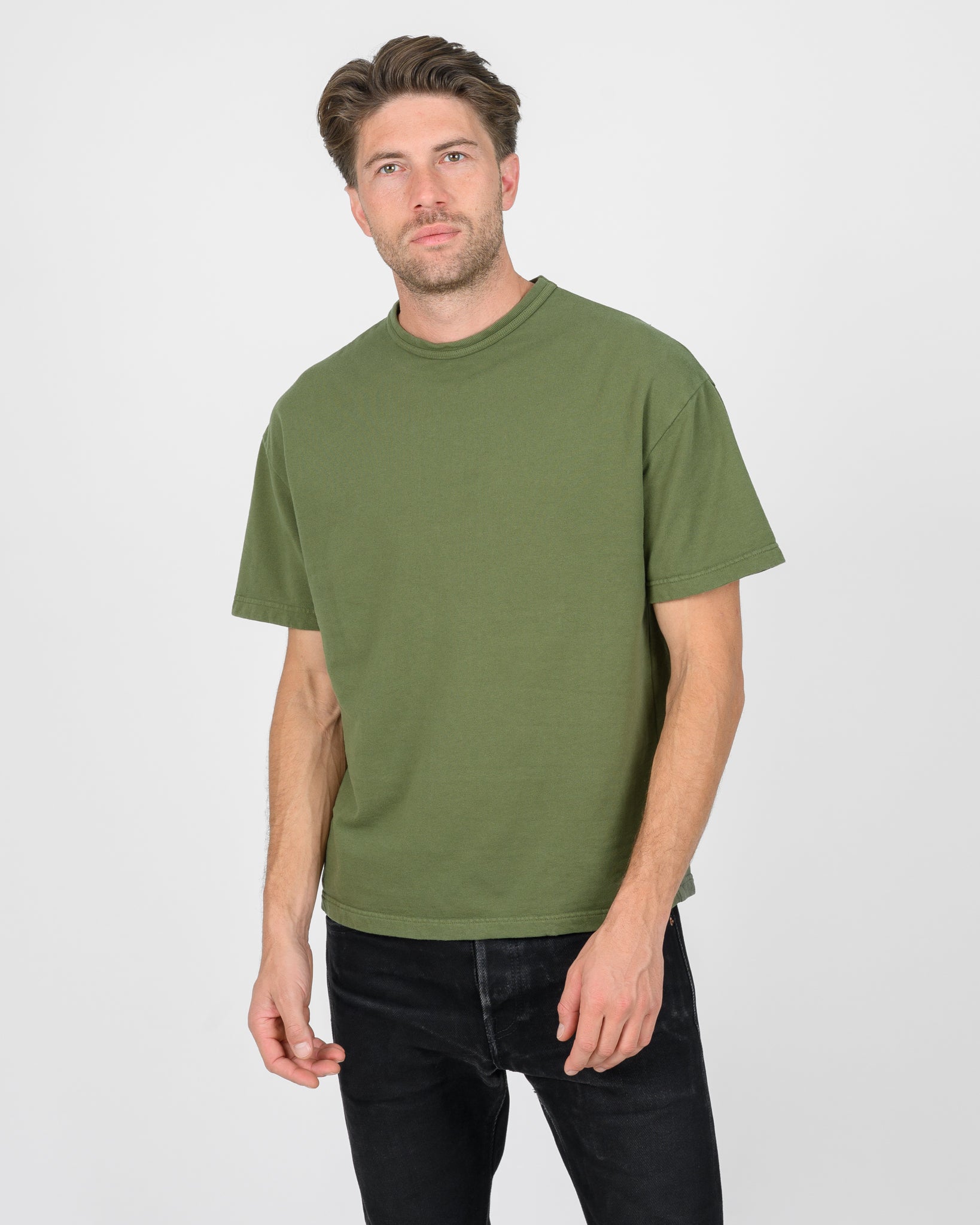 UTILITEES - 10oz Mini Fleece Crew Neck T-Shirt - Olive
