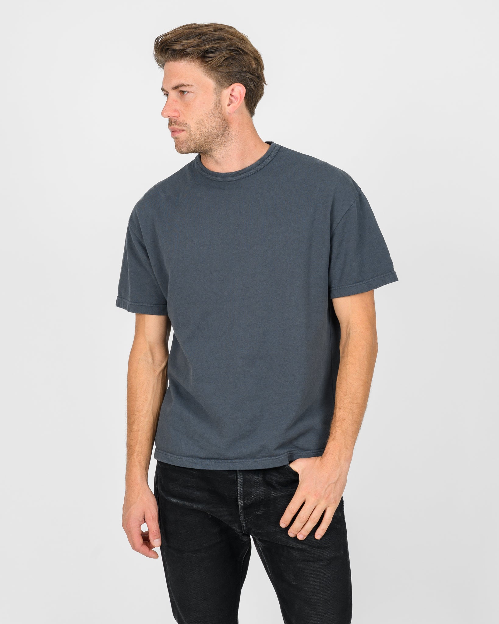 UTILITEES - 10oz Mini Fleece Crew Neck T-Shirt - Charcoal