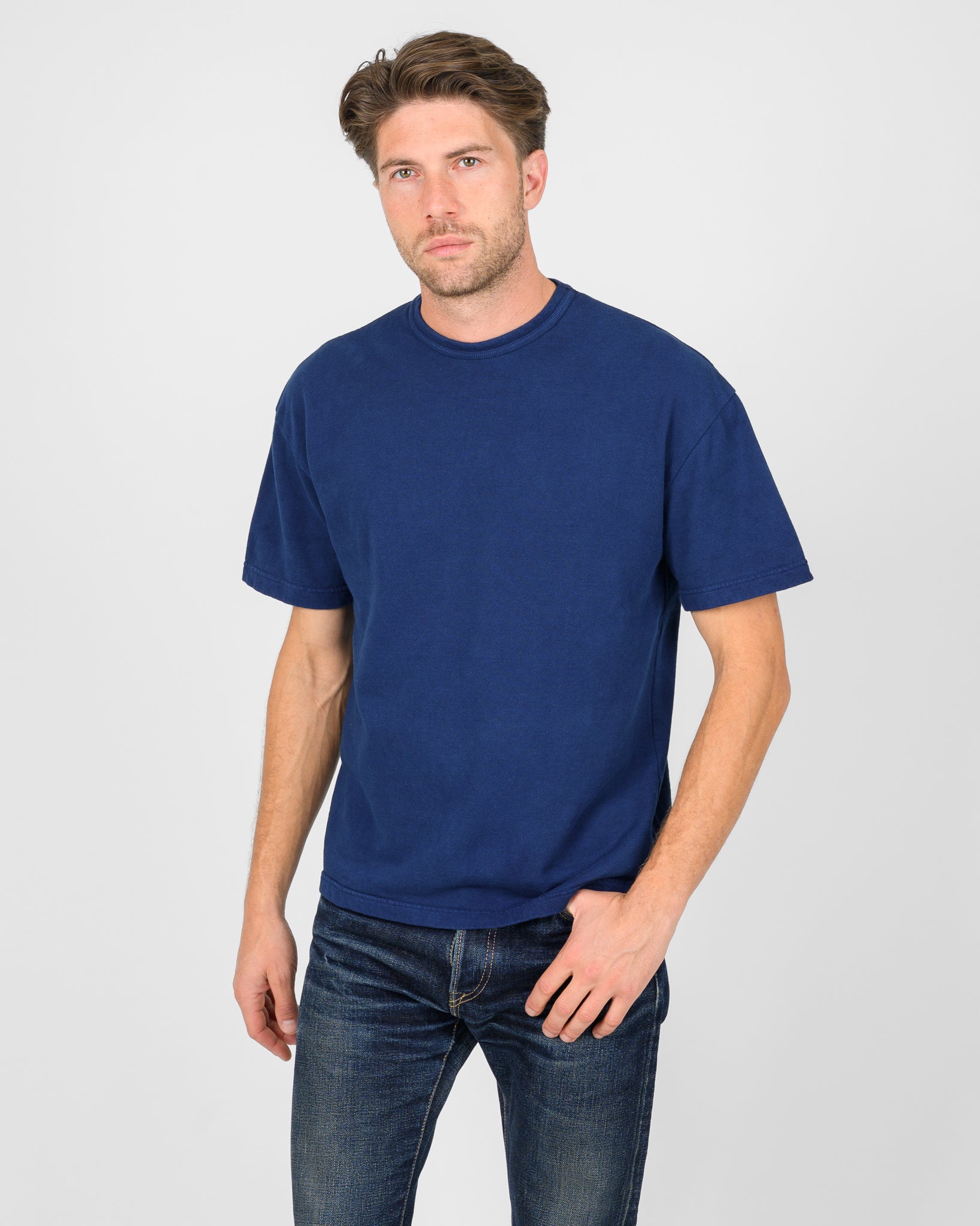 UTILITEES - 10oz Mini Fleece Crew Neck T-Shirt - Pure Indigo