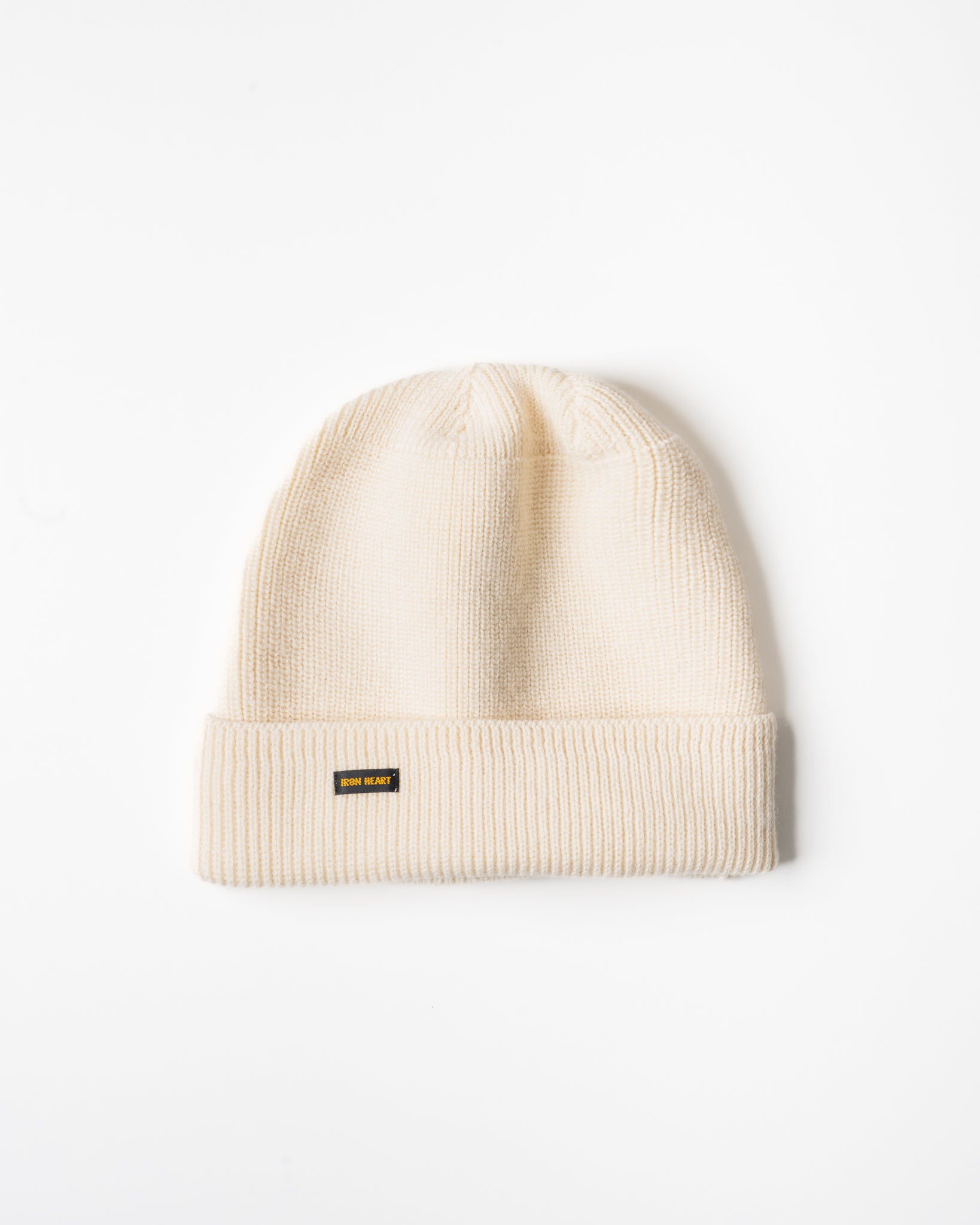 100% Wool Ribbed Beanie - White