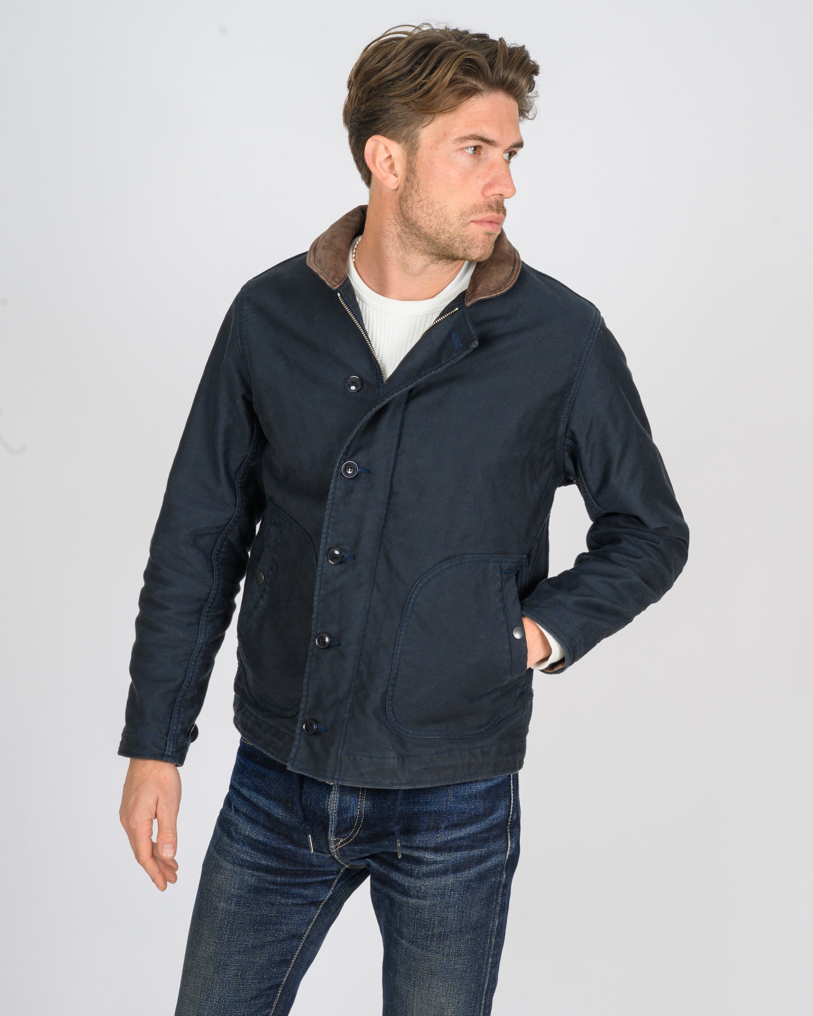 12oz Whipcord Lightweight N1 Deck Jacket - Navy