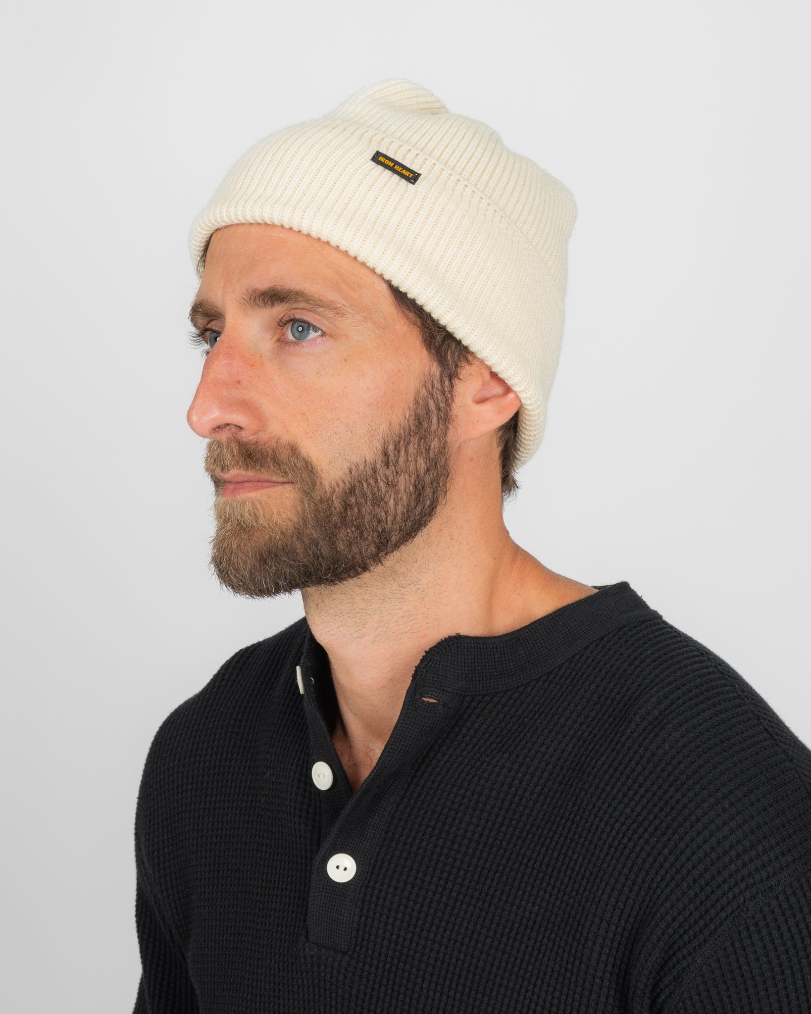 100% Wool Ribbed Beanie - White