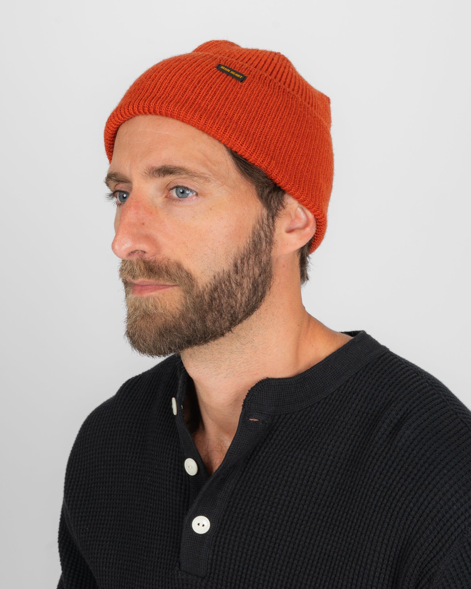 100% Wool Ribbed Beanie - Orange