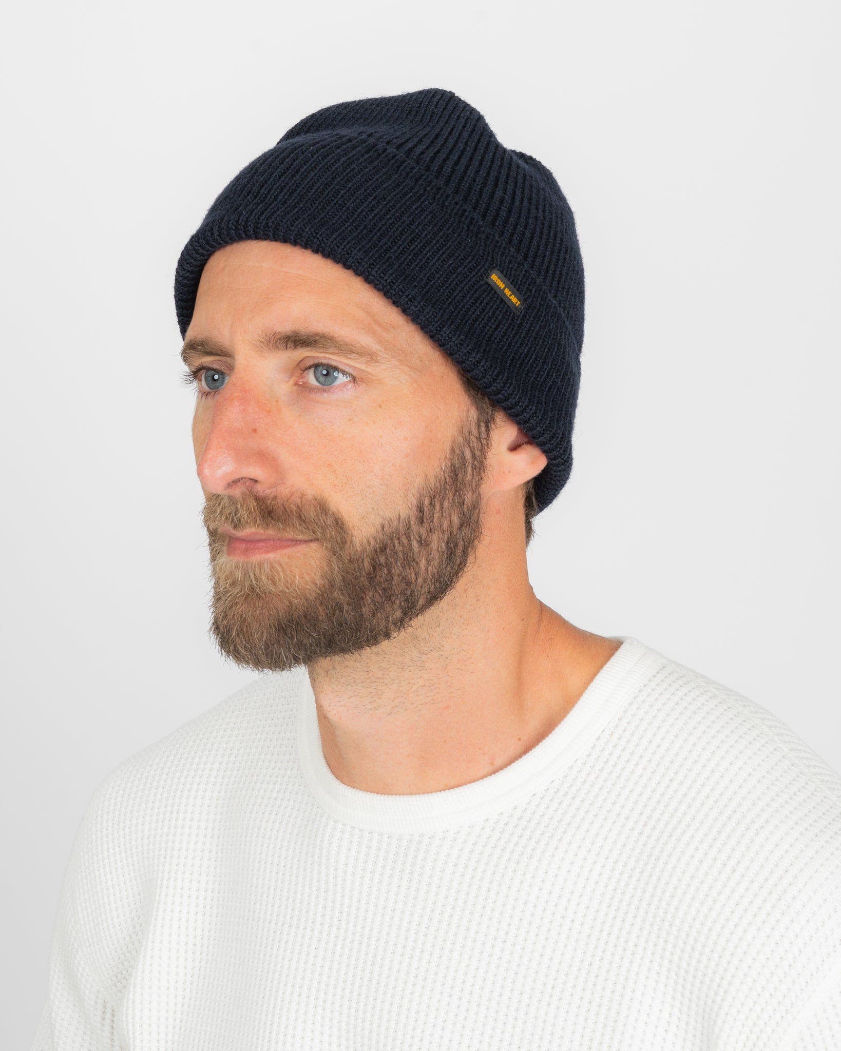 100% Wool Ribbed Beanie - Navy
