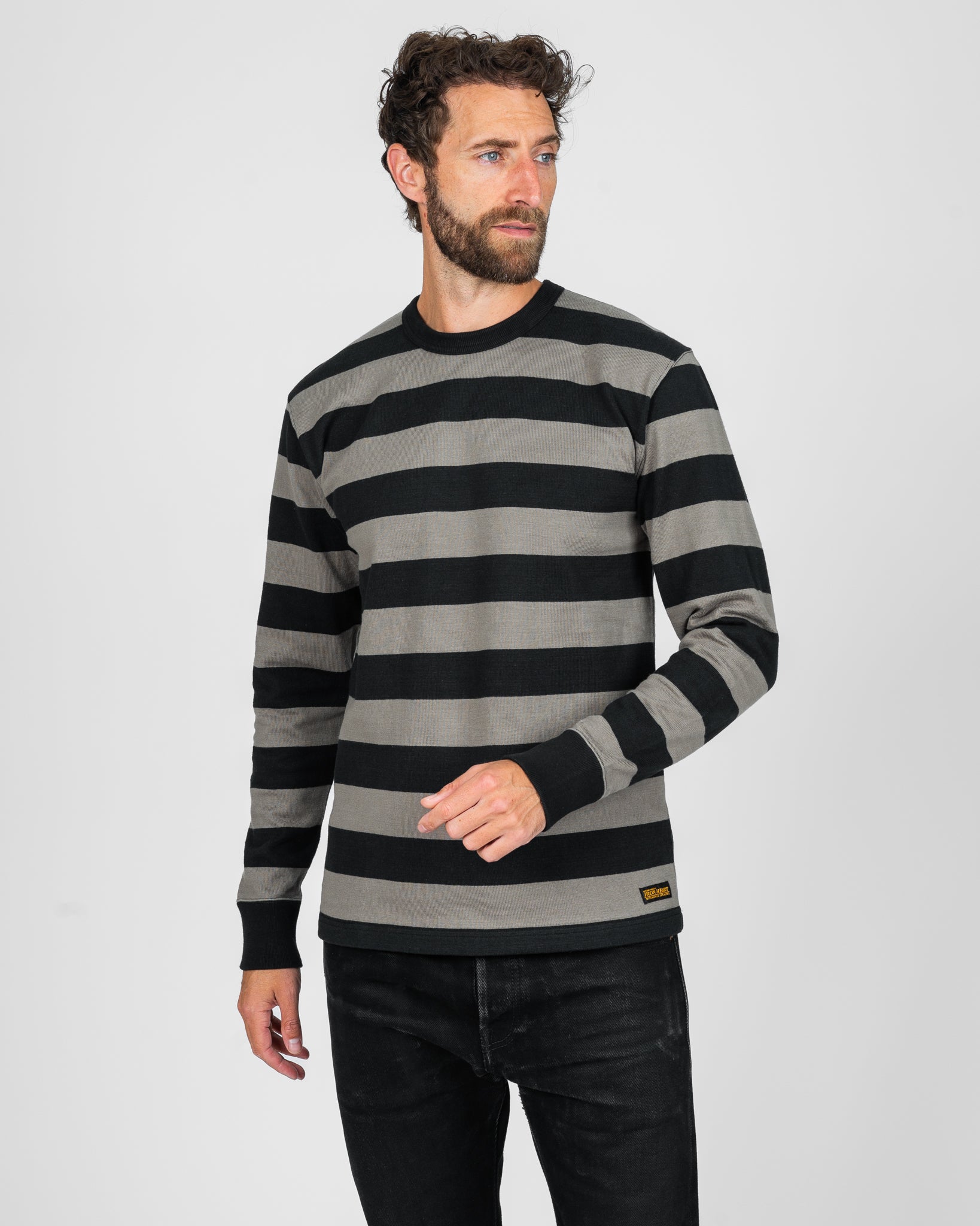 11oz Cotton Knit Long-Sleeved Sweater - Grey/Black