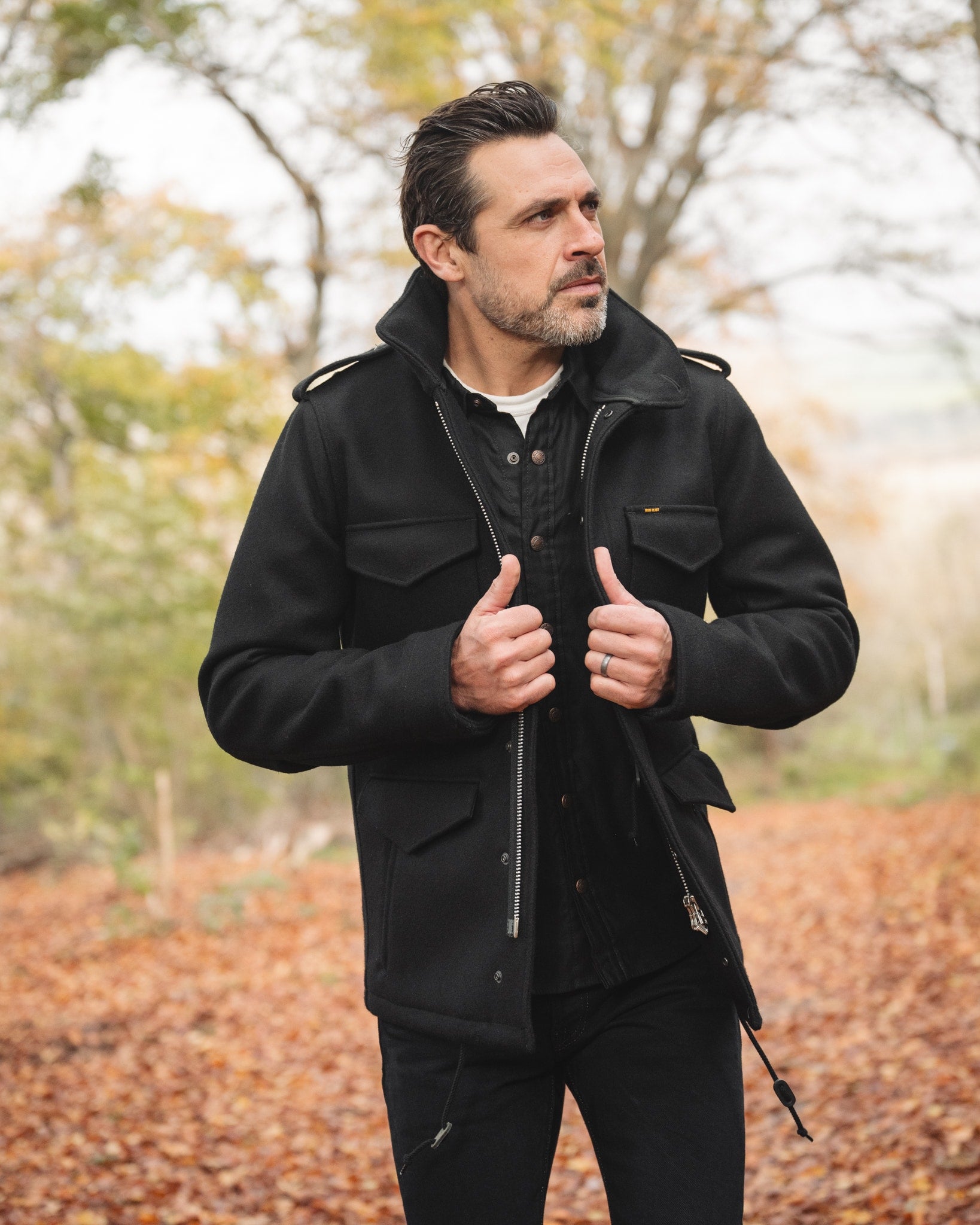 21oz Melton Wool M65 Field Jacket - Black – Iron Heart