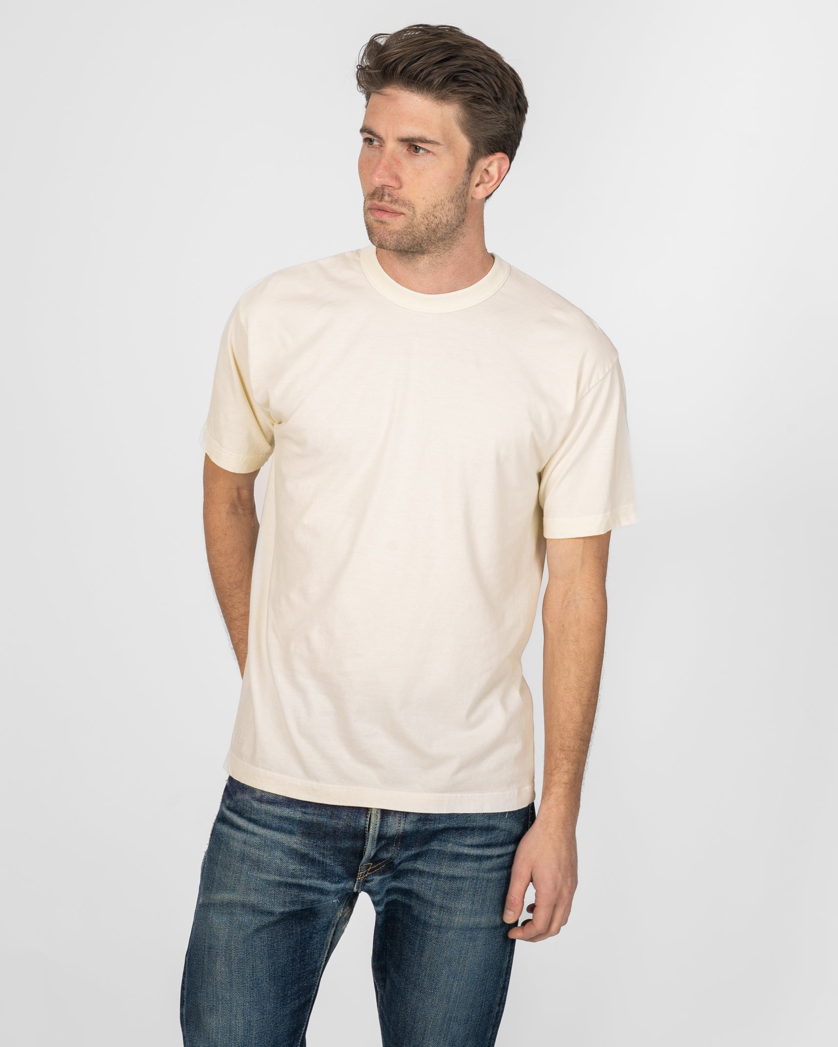 UTILITEES - 5.5oz Loopwheel Crew Neck T-Shirt - Natural Pigment Dyed Reed