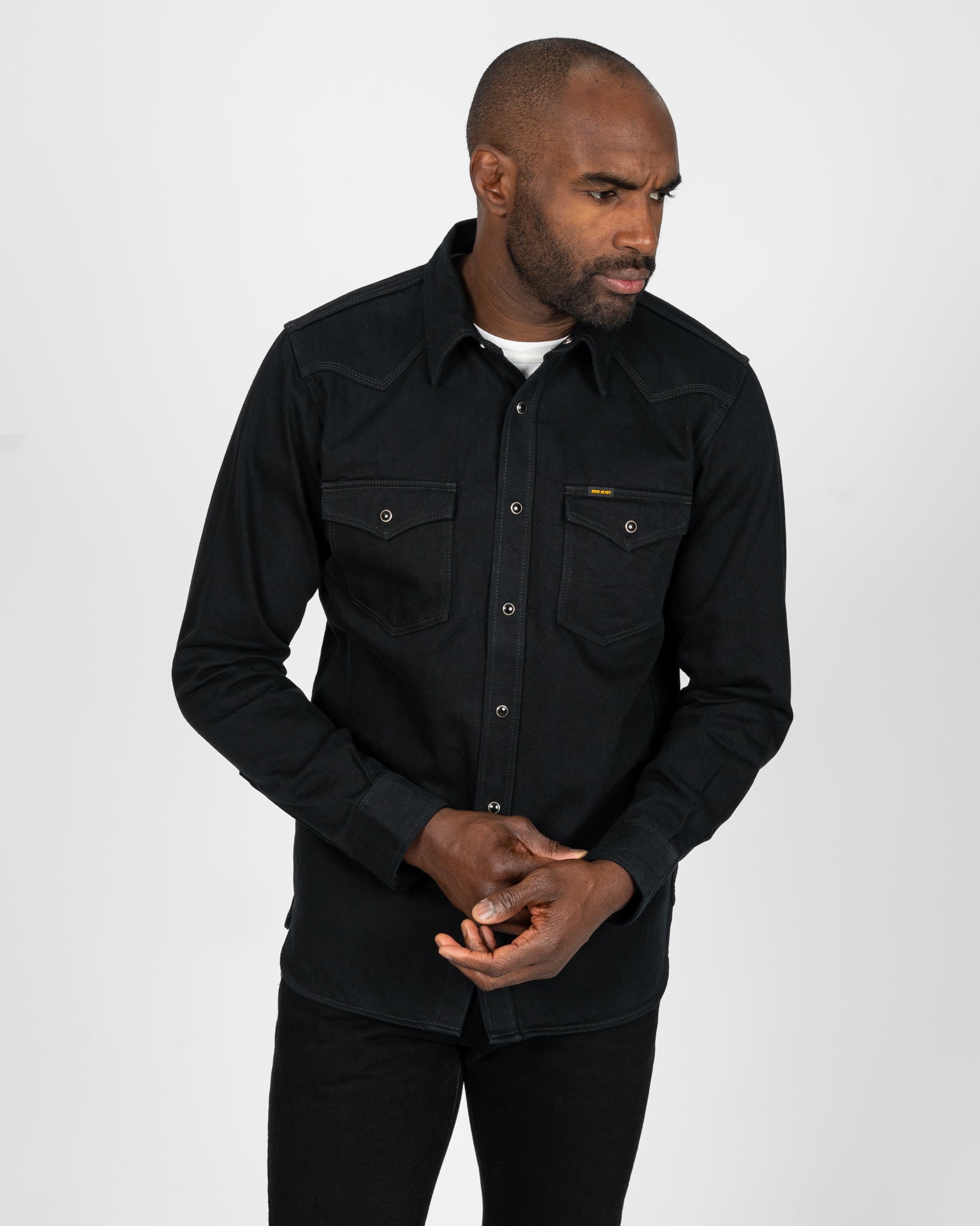 12oz Selvedge Denim Western Shirt "The Johnny Cash III" - Black