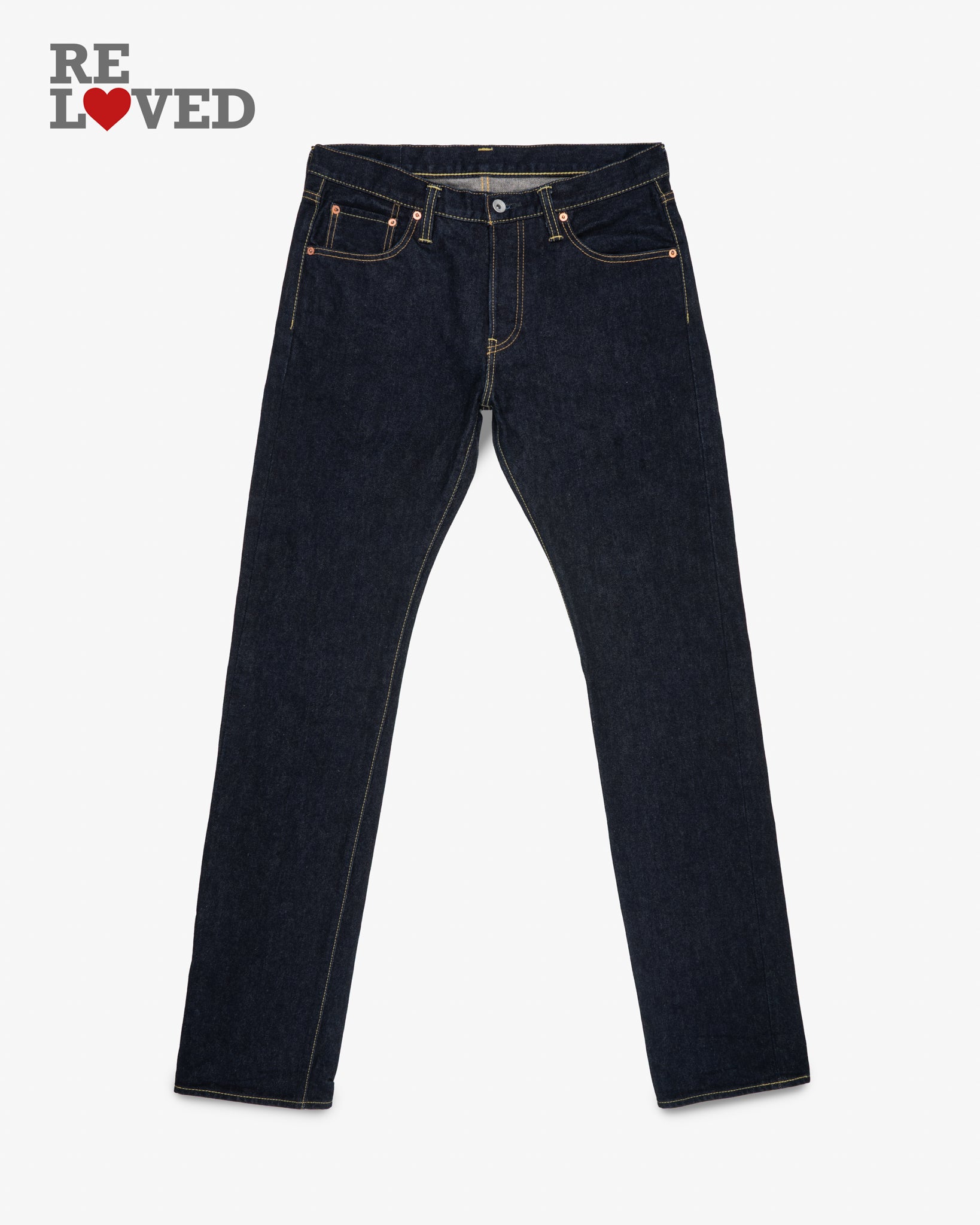 14oz Selvedge Denim Slim Tapered Cut Jeans - Indigo (IH-777S-142) Tag 34, Hemmed to 35.5"