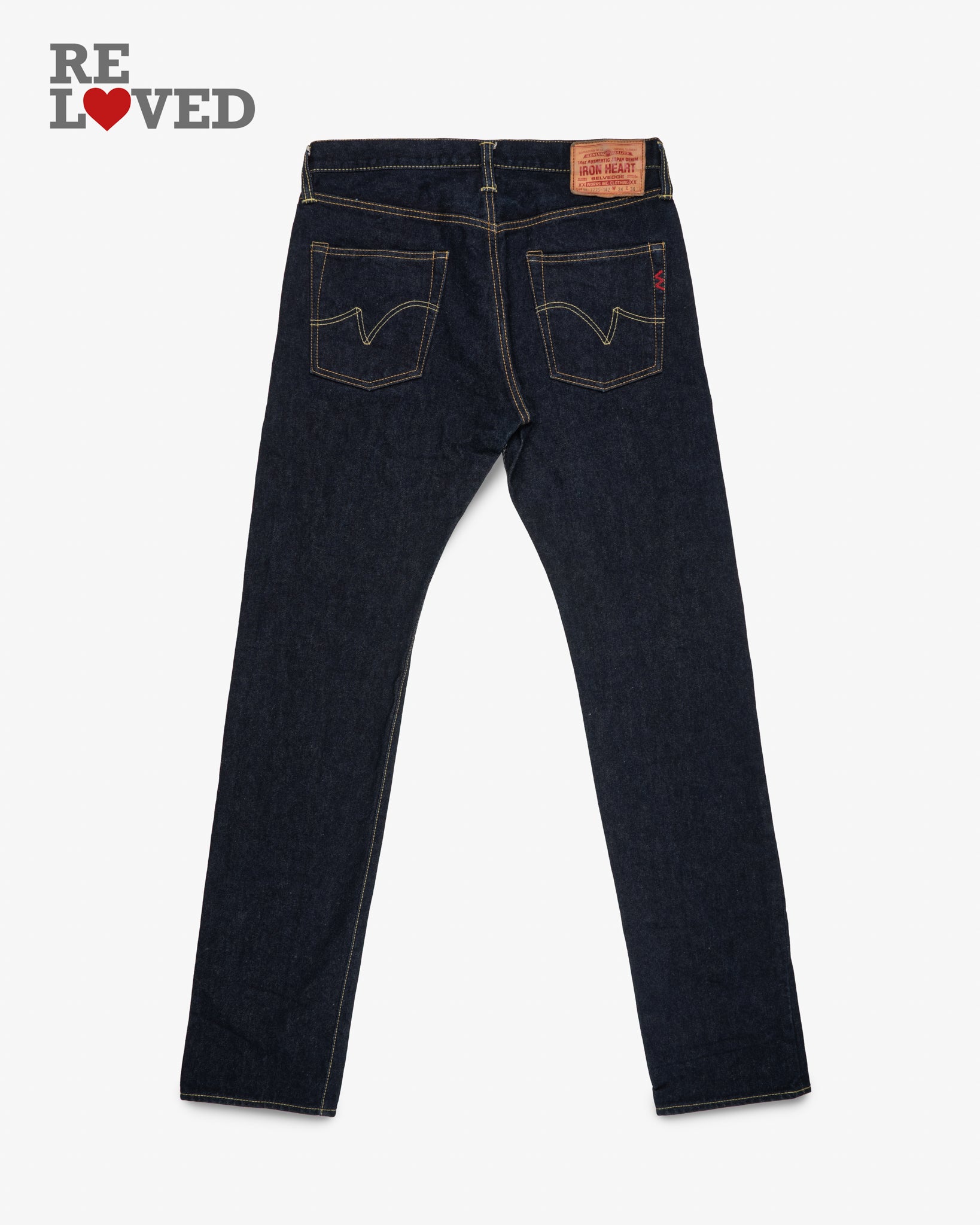 14oz Selvedge Denim Slim Tapered Cut Jeans - Indigo (IH-777S-142) Tag 34, Hemmed to 35.5"