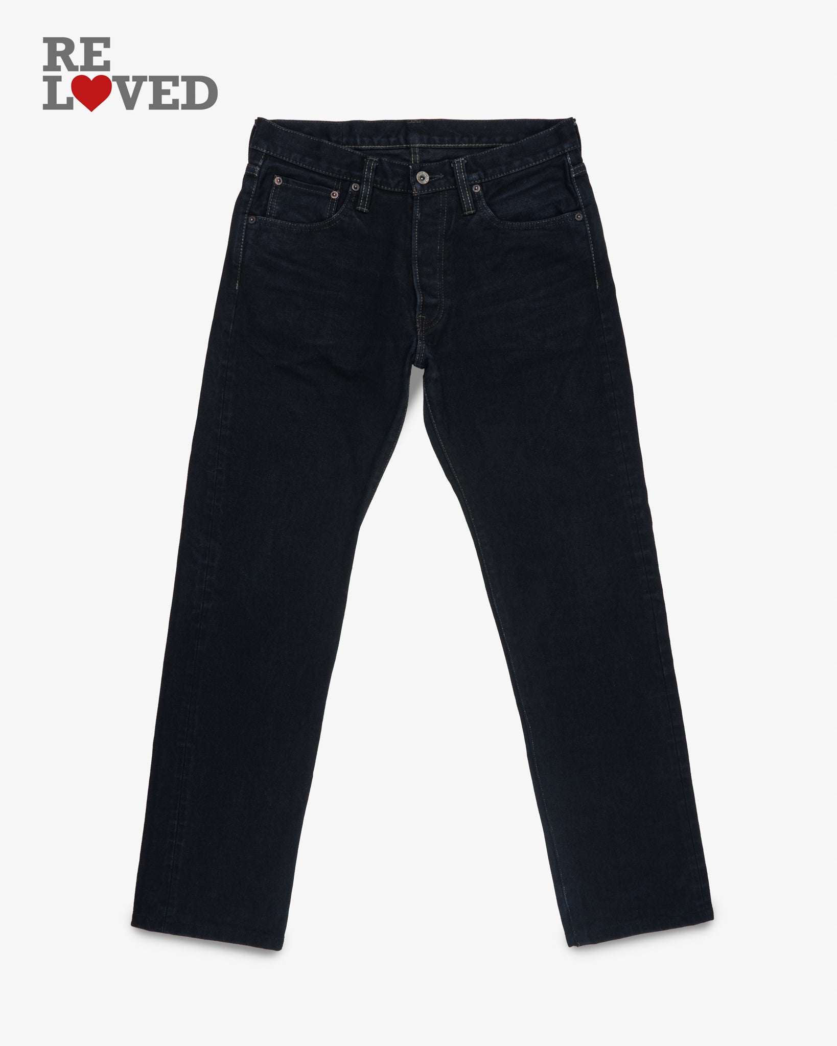 14oz Broken Twill Selvedge Denim Straight Cut Jeans - Indigo Overdyed Black (IH-634SBR-14od) Tag 33, Hemmed to 32.0"