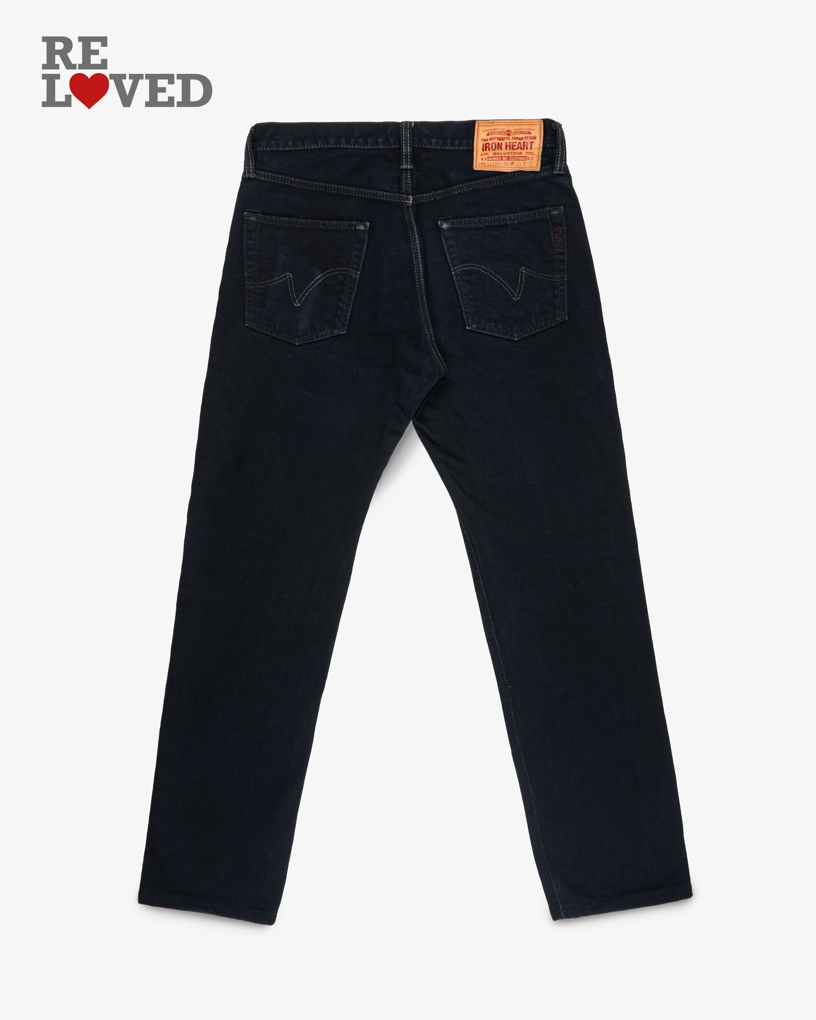 14oz Broken Twill Selvedge Denim Straight Cut Jeans - Indigo Overdyed Black (IH-634SBR-14od) Tag 33, Hemmed to 32.0"