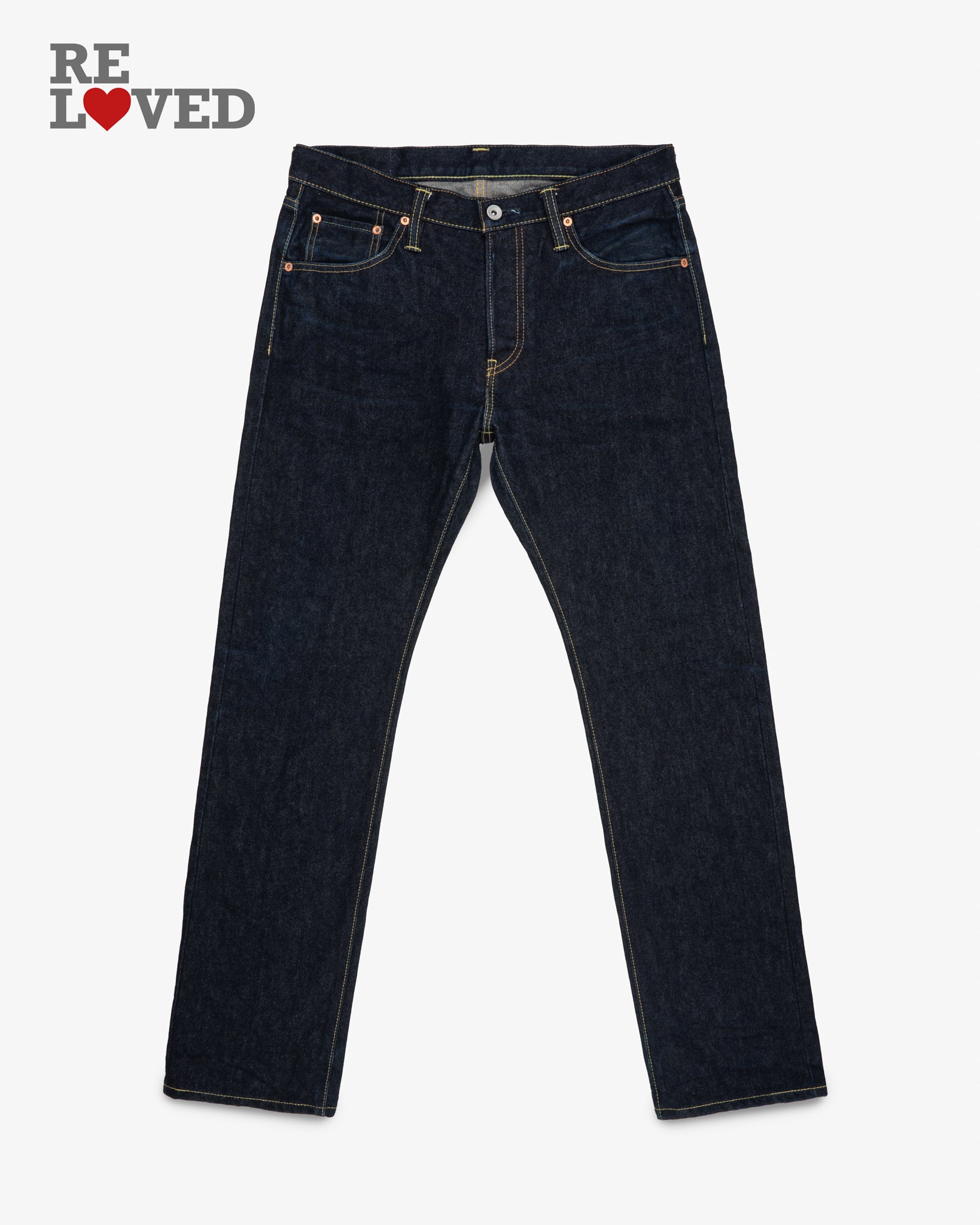 14oz Selvedge Denim Slim Tapered Cut Jeans - Indigo (IH-777S-142) Tag 34, Hemmed to 31.5"