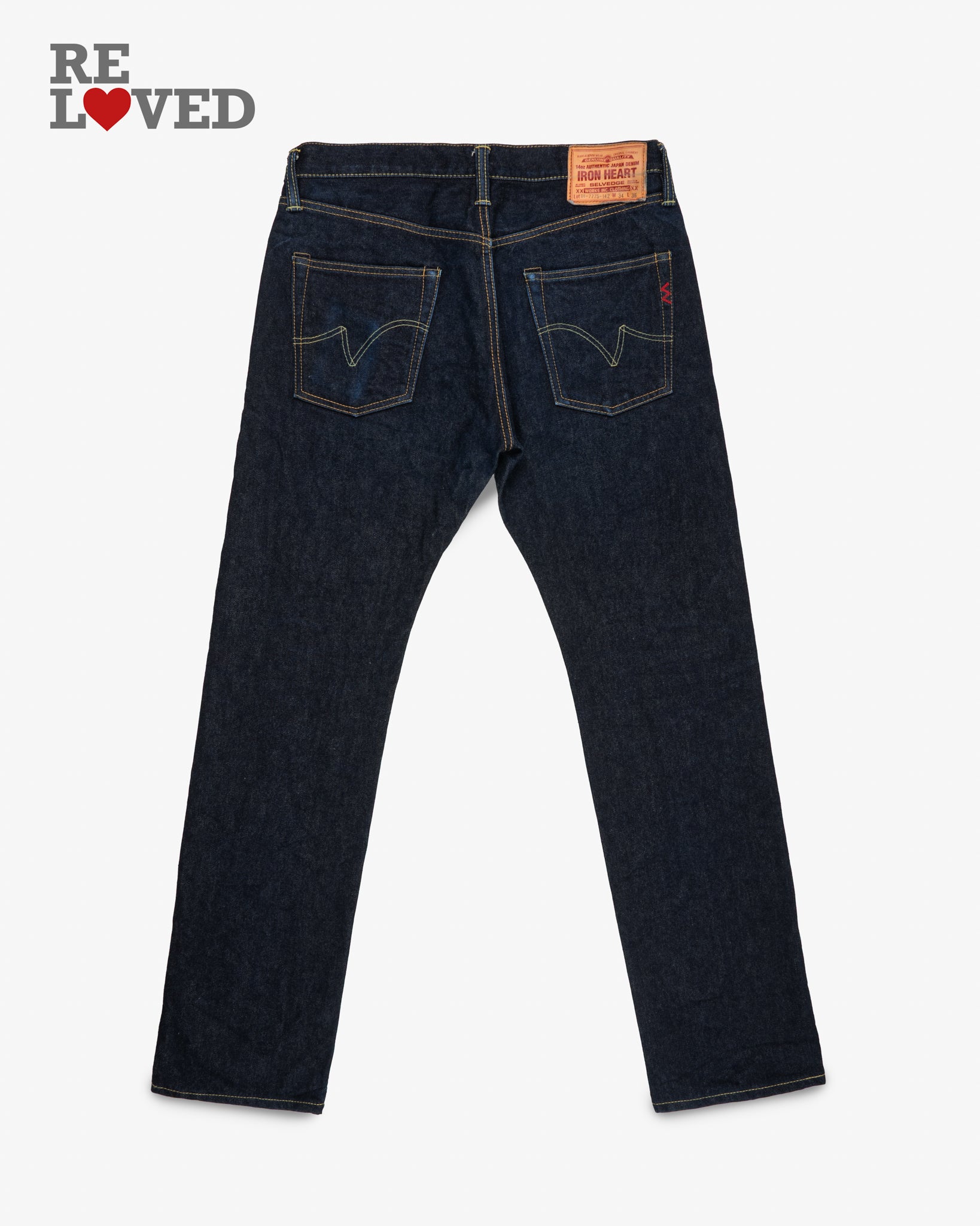 14oz Selvedge Denim Slim Tapered Cut Jeans - Indigo (IH-777S-142) Tag 34, Hemmed to 31.5"