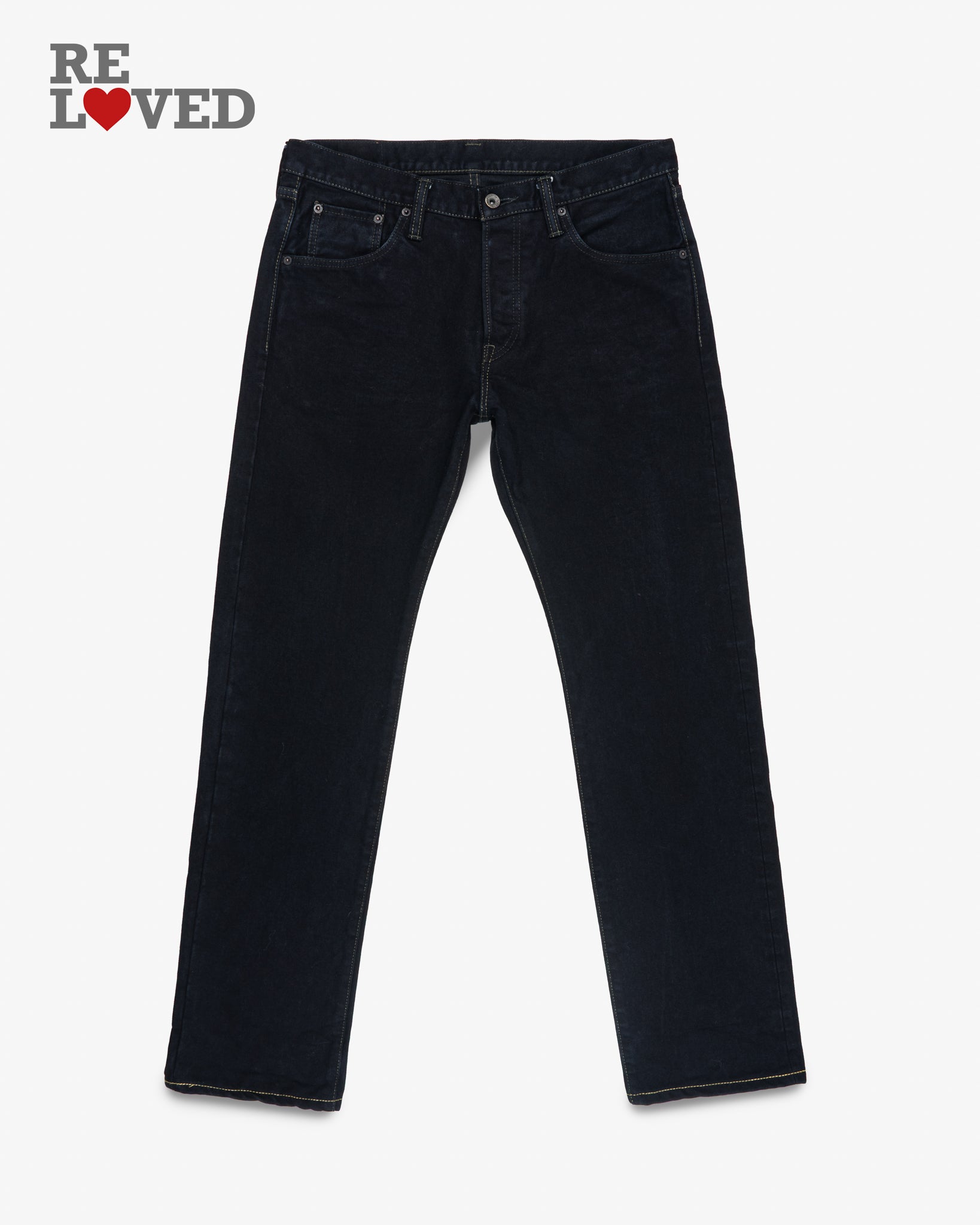 14oz Selvedge Denim Slim Tapered Cut Jeans - Indigo Overdyed Black (IH-777s-142od) Tag 34, Hemmed to 32.0"