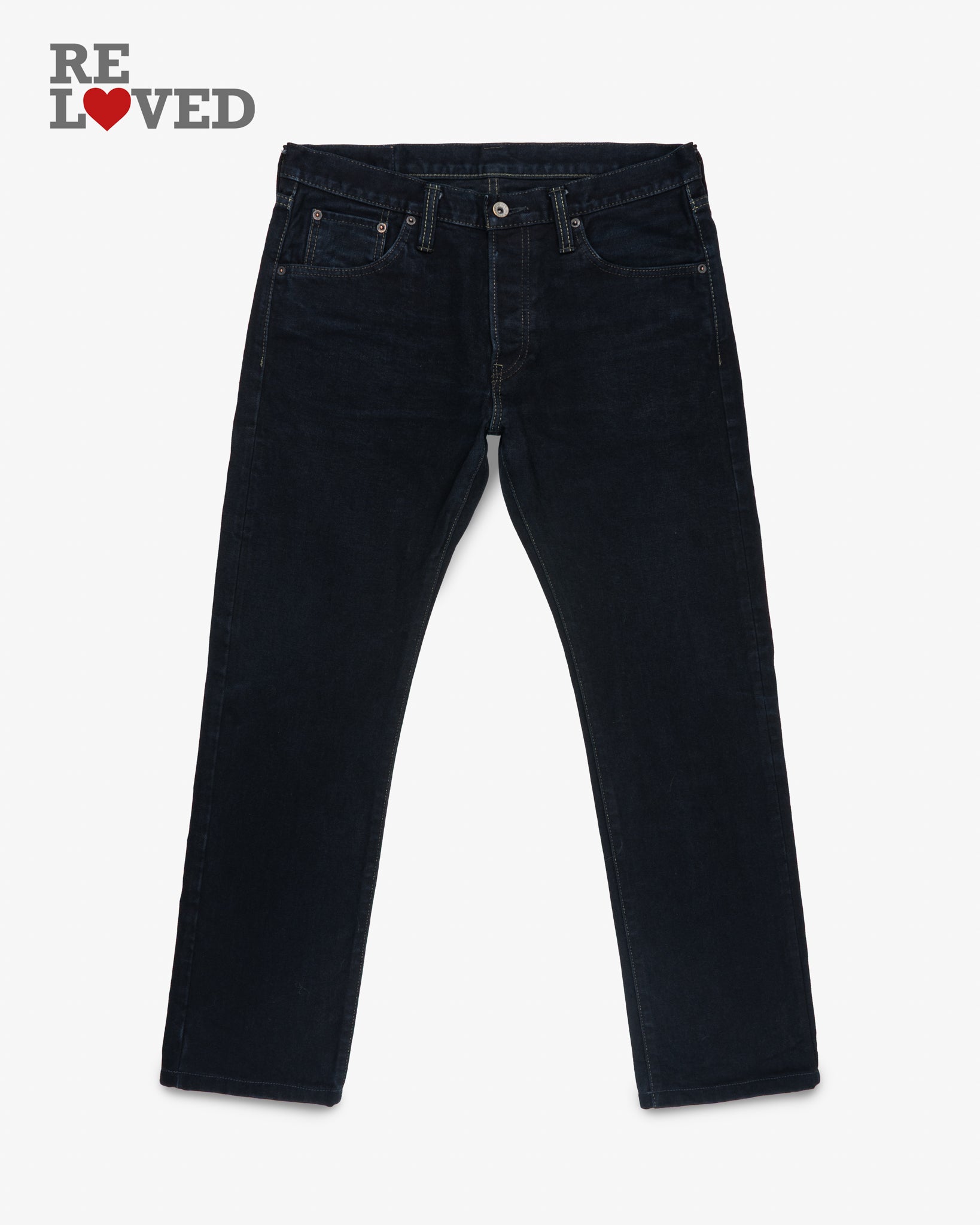 14oz Broken Twill Selvedge Denim Slim Tapered Cut Jeans - Indigo Overdyed Black (IH-777SBR-14od) Tag 34, Hemmed to 29.5"