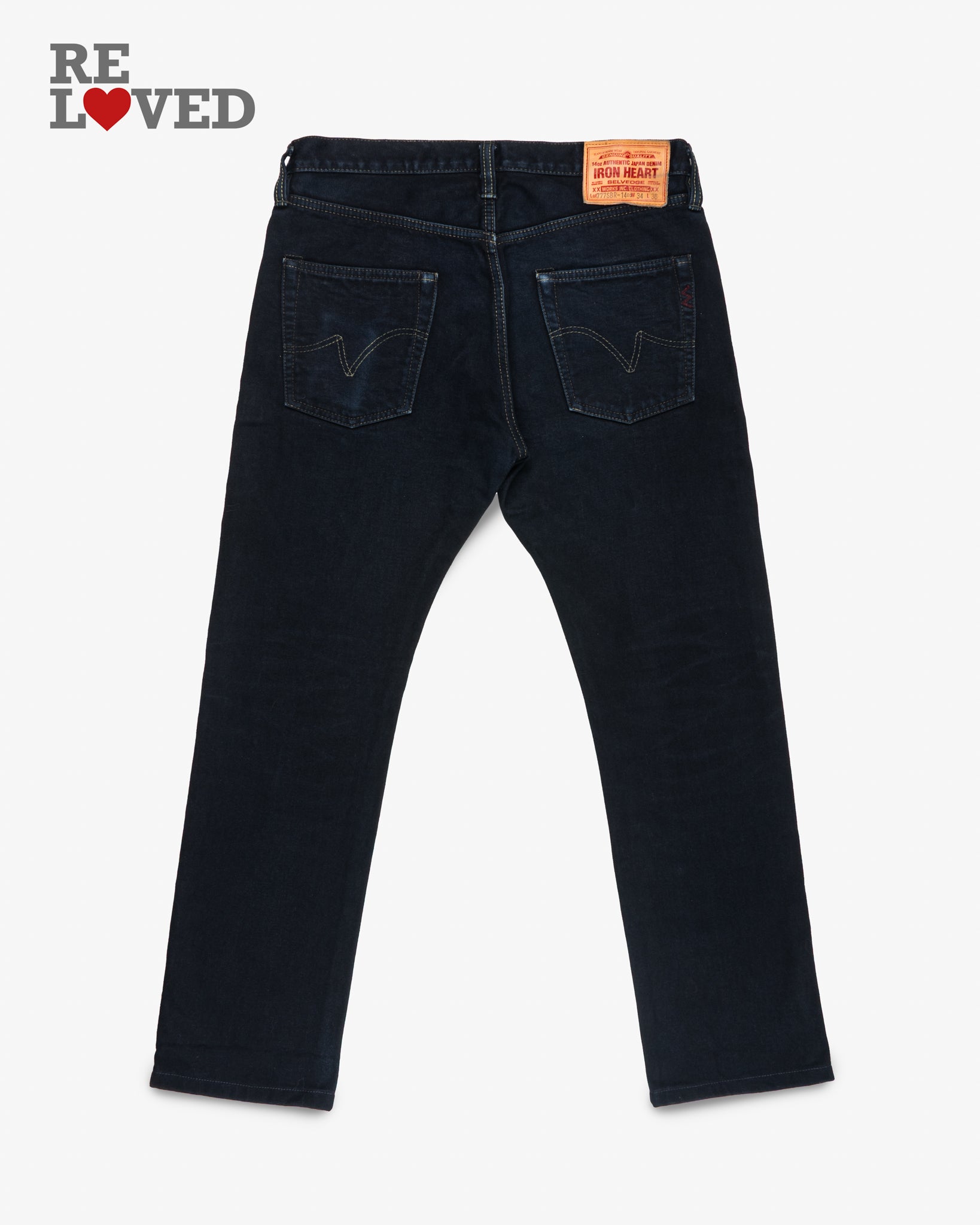 14oz Broken Twill Selvedge Denim Slim Tapered Cut Jeans - Indigo Overdyed Black (IH-777SBR-14od) Tag 34, Hemmed to 29.5"