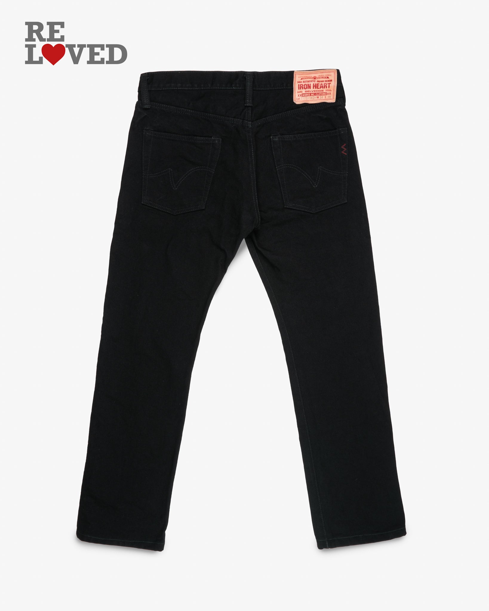 14oz Selvedge Denim Slim Tapered Cut Jeans - Black/Black (IH-777S-142bb) Tag 34, Hemmed to 30.0"