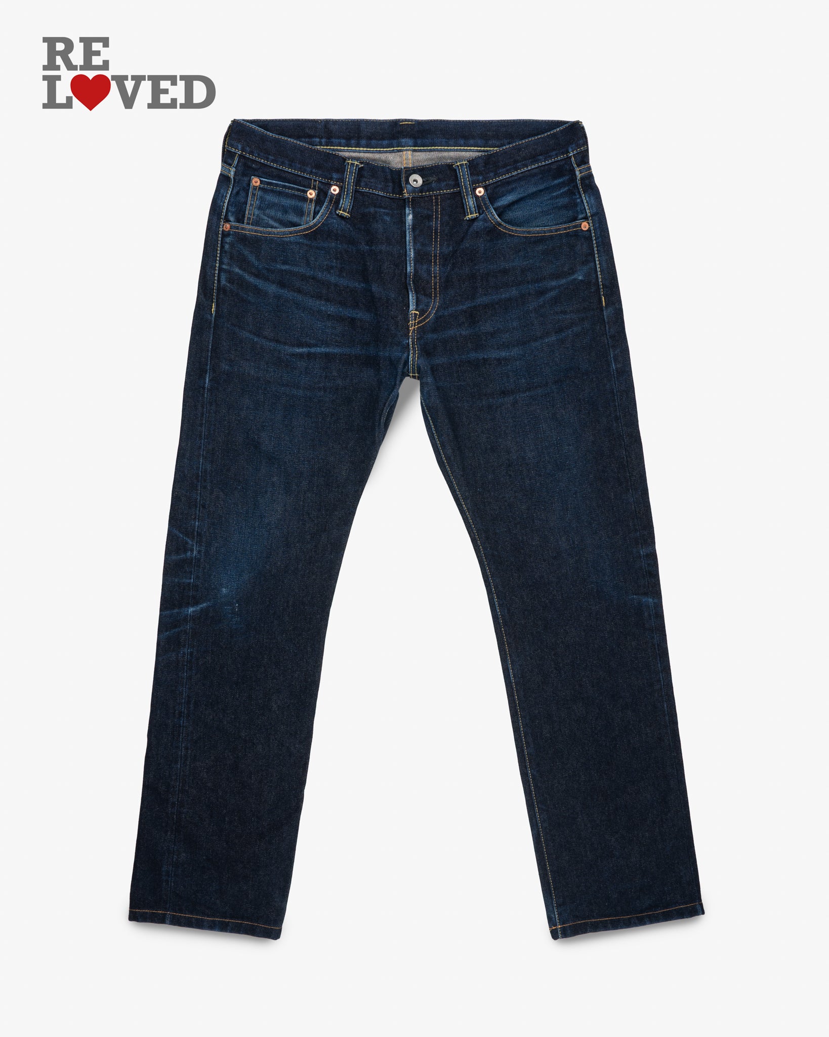 14oz Broken Twill Selvedge Denim Slim Tapered Cut Jeans - Indigo (IH-777SBR-14) Tag 34, Hemmed to 29.5"