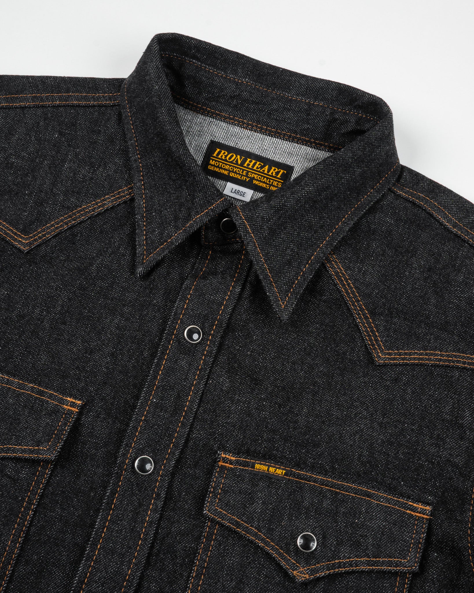 Iron Heart 12oz Selvedge Denim Western Shirt - Black With Black Snaps