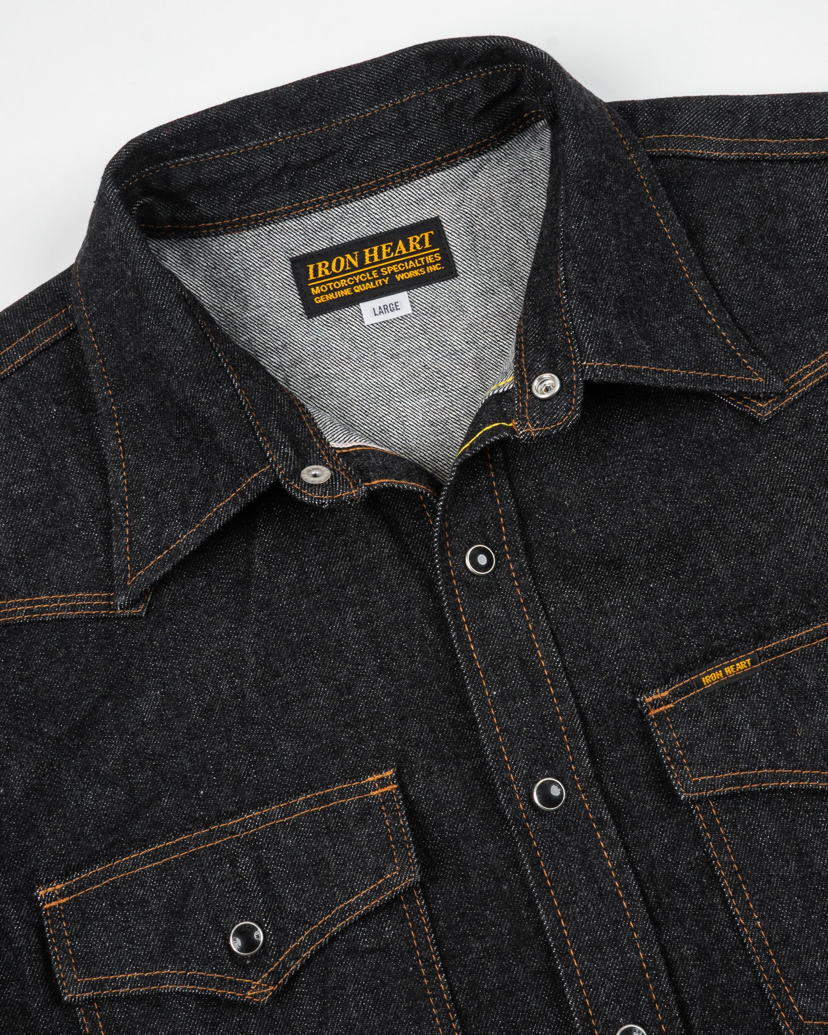 Iron Heart 12oz Selvedge Denim Western Shirt - Black With Black Snaps
