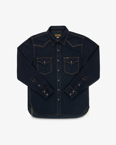 12oz Selvedge Denim Western Shirt - Indigo Overdyed Black – Iron Heart