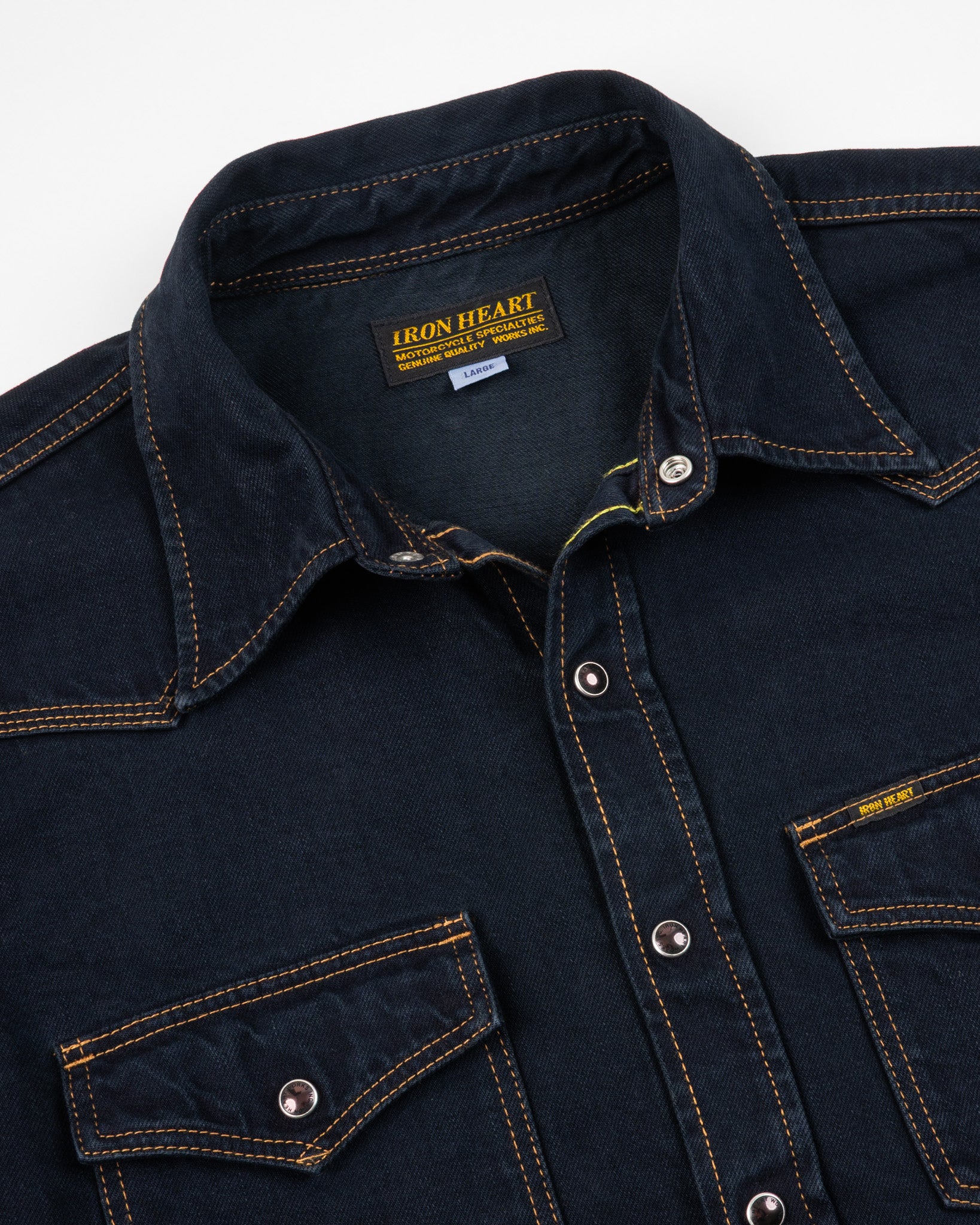 12oz Selvedge Denim Western Shirt - Indigo Overdyed Black – Iron Heart