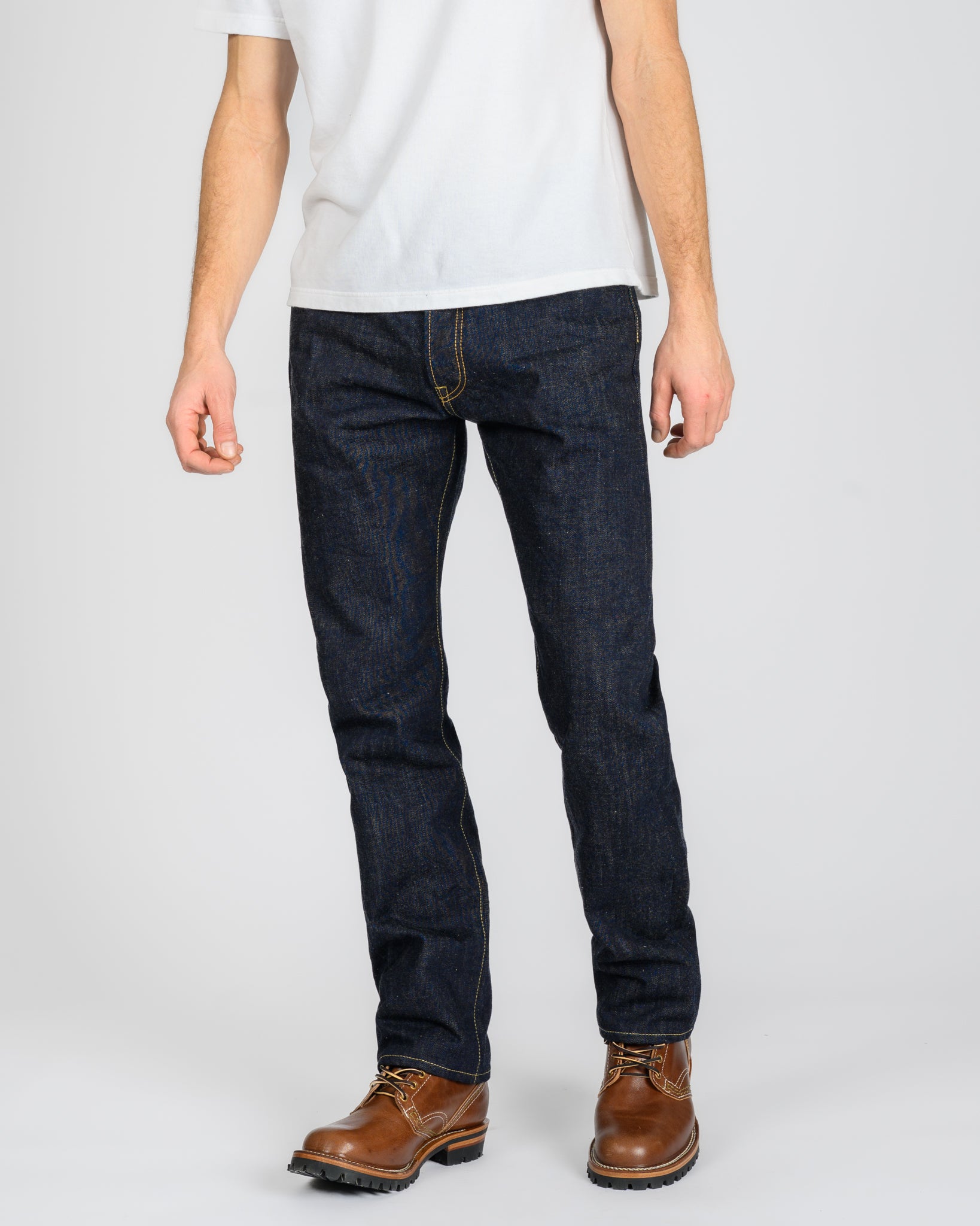 17oz Selvedge Denim Medium/High Rise Tapered Cut Jeans - Natural