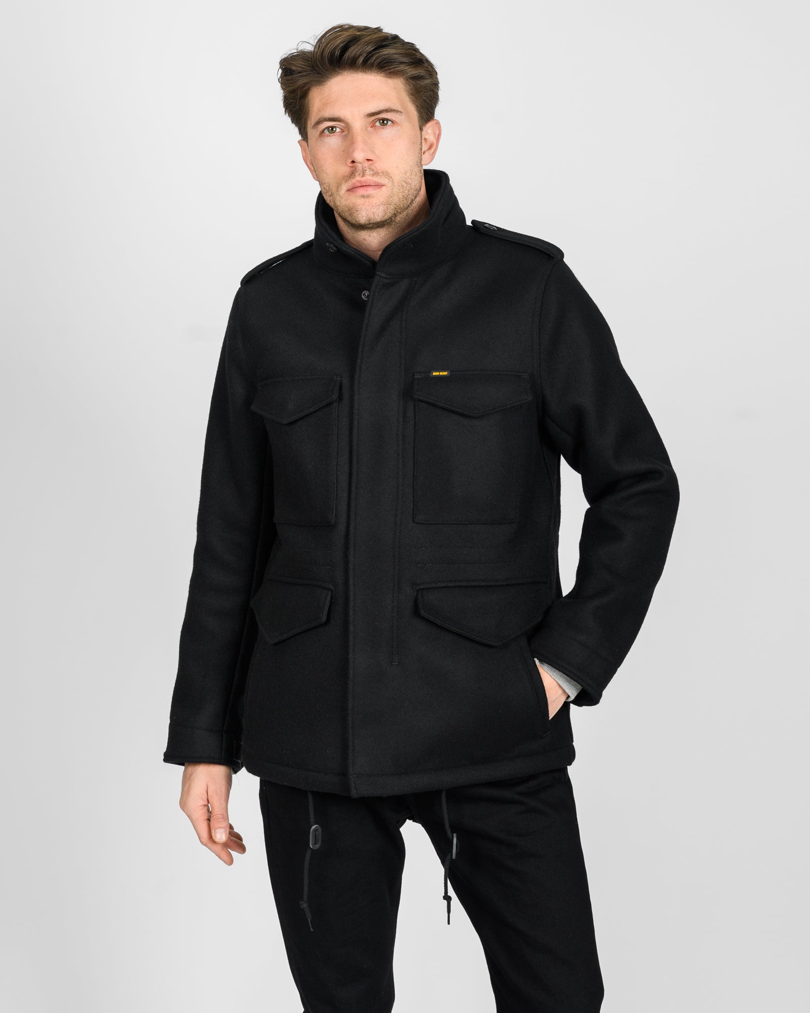 21oz Melton Wool M65 Field Jacket - Black – Iron Heart
