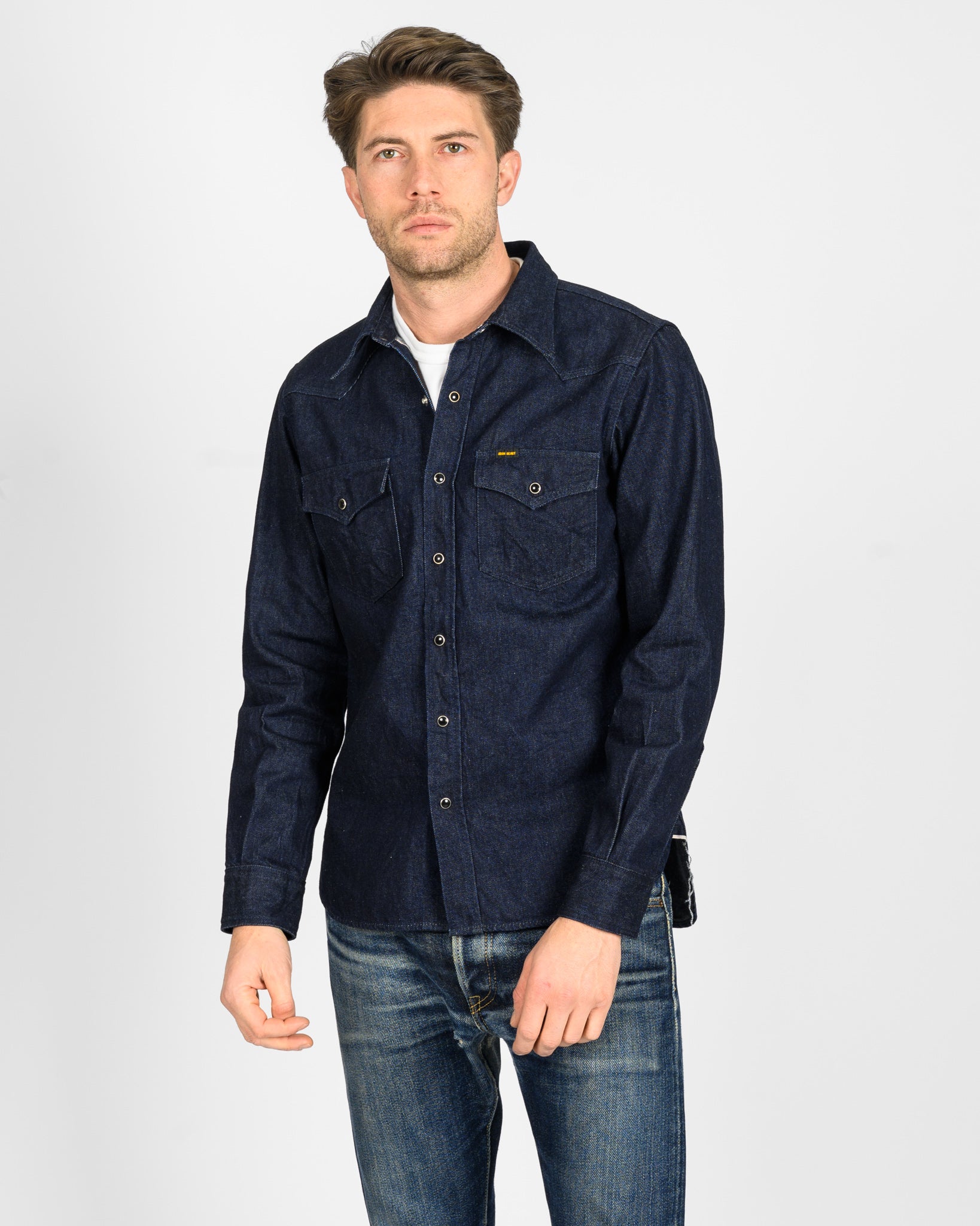 12oz Selvedge Denim Western Shirt With Tonal Stitching - Indigo