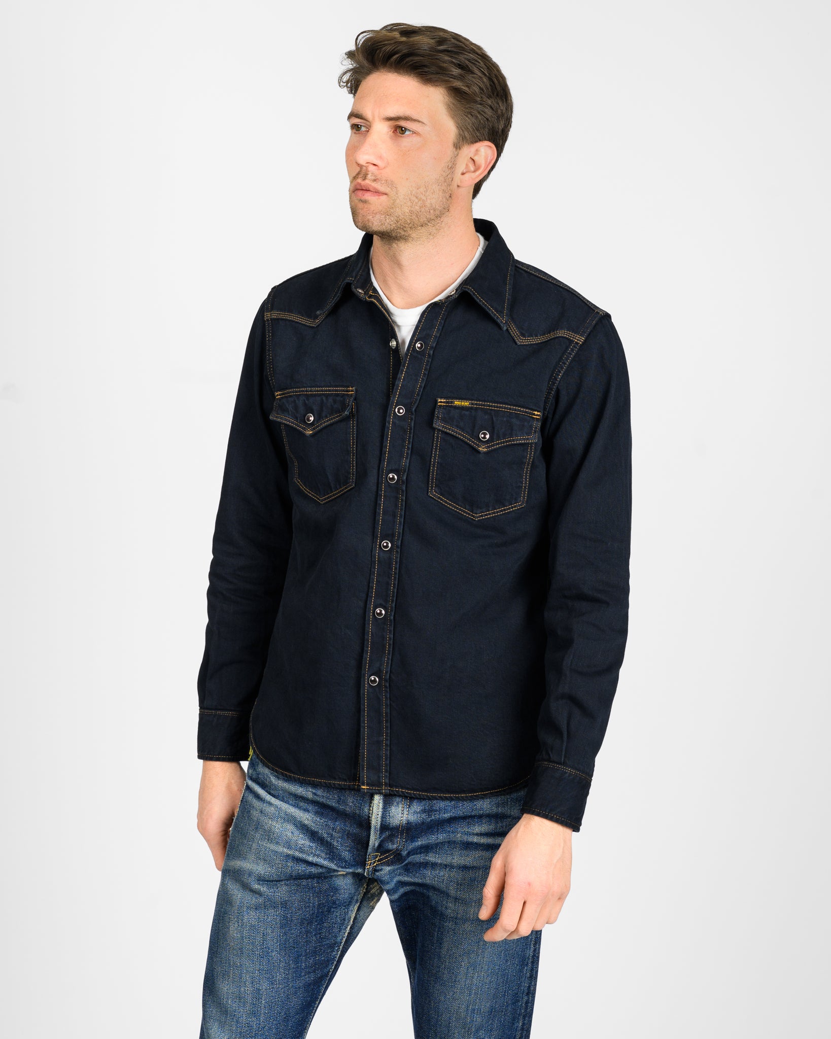 12oz Selvedge Denim Western Shirt - Indigo Overdyed Black