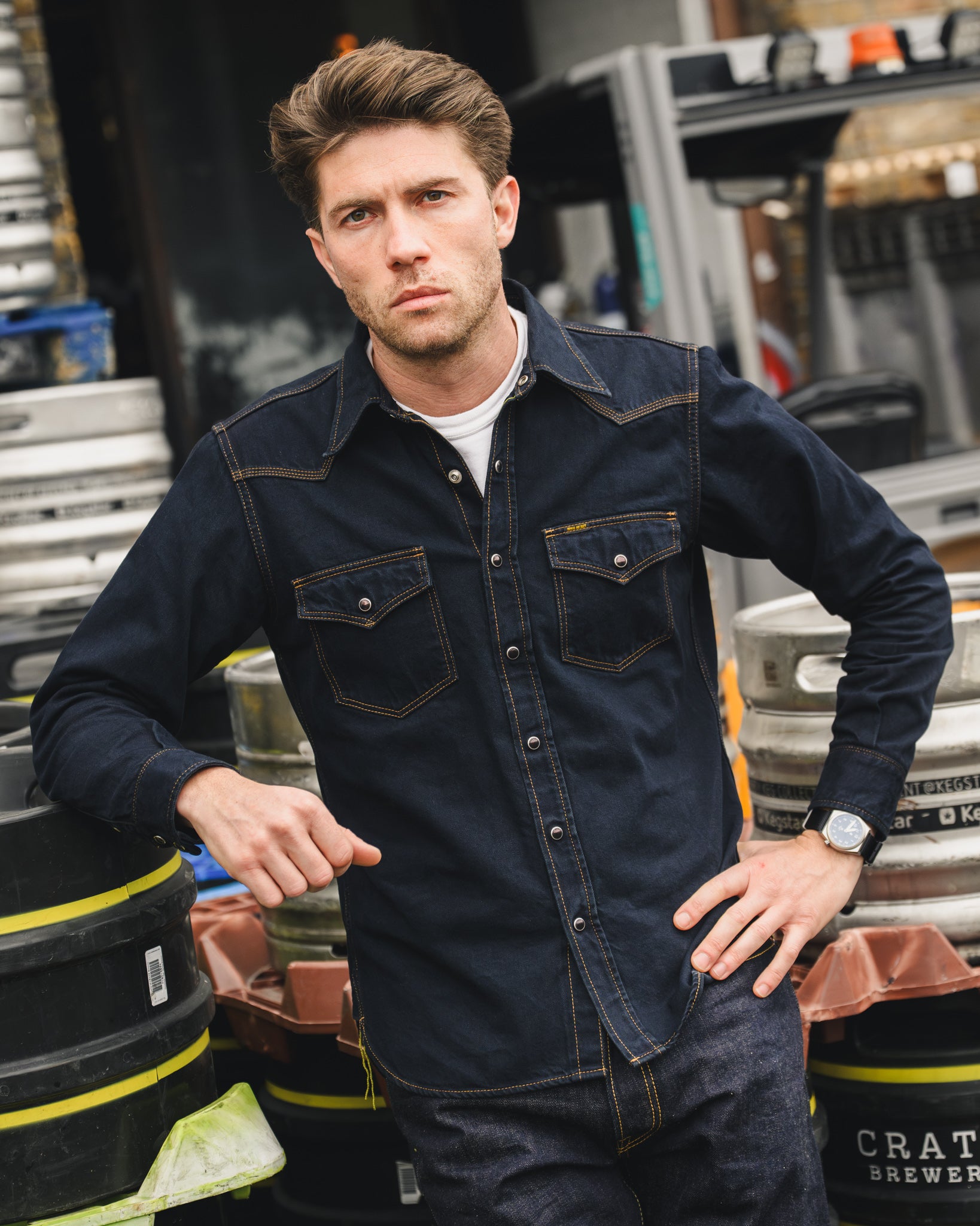 12oz Selvedge Denim Western Shirt - Indigo Overdyed Black – Iron Heart