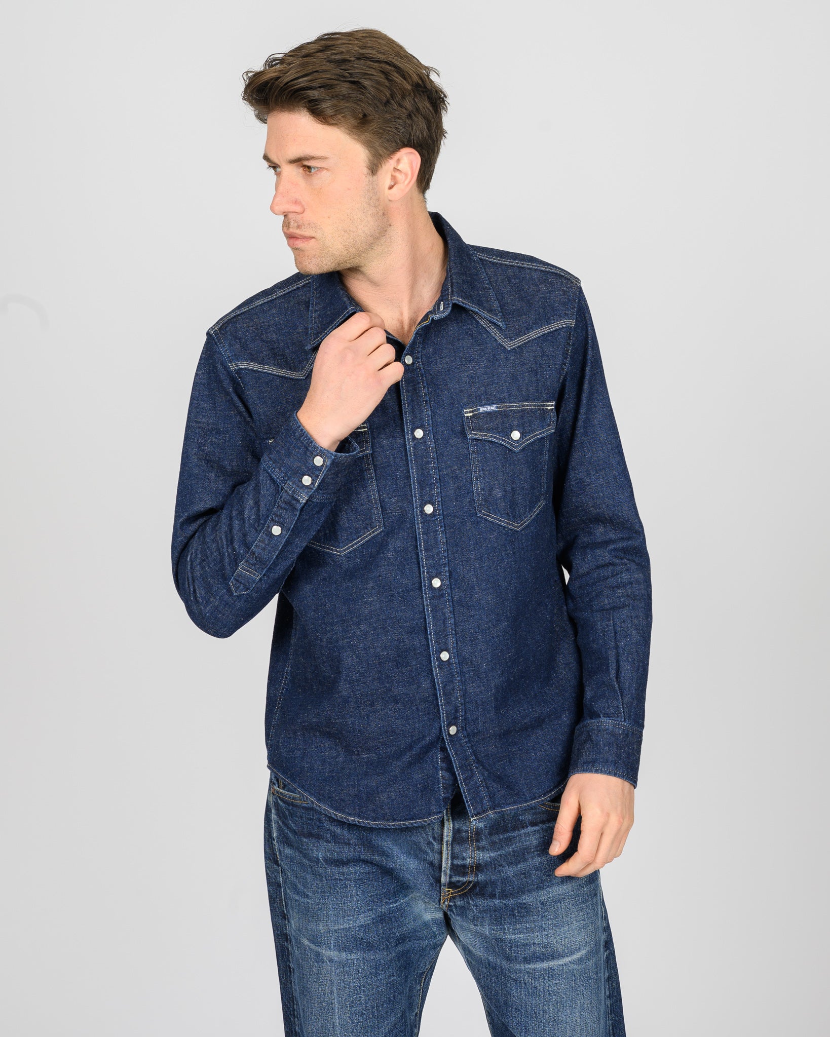 7oz Recycled Cotton Denim Western Shirt - Indigo