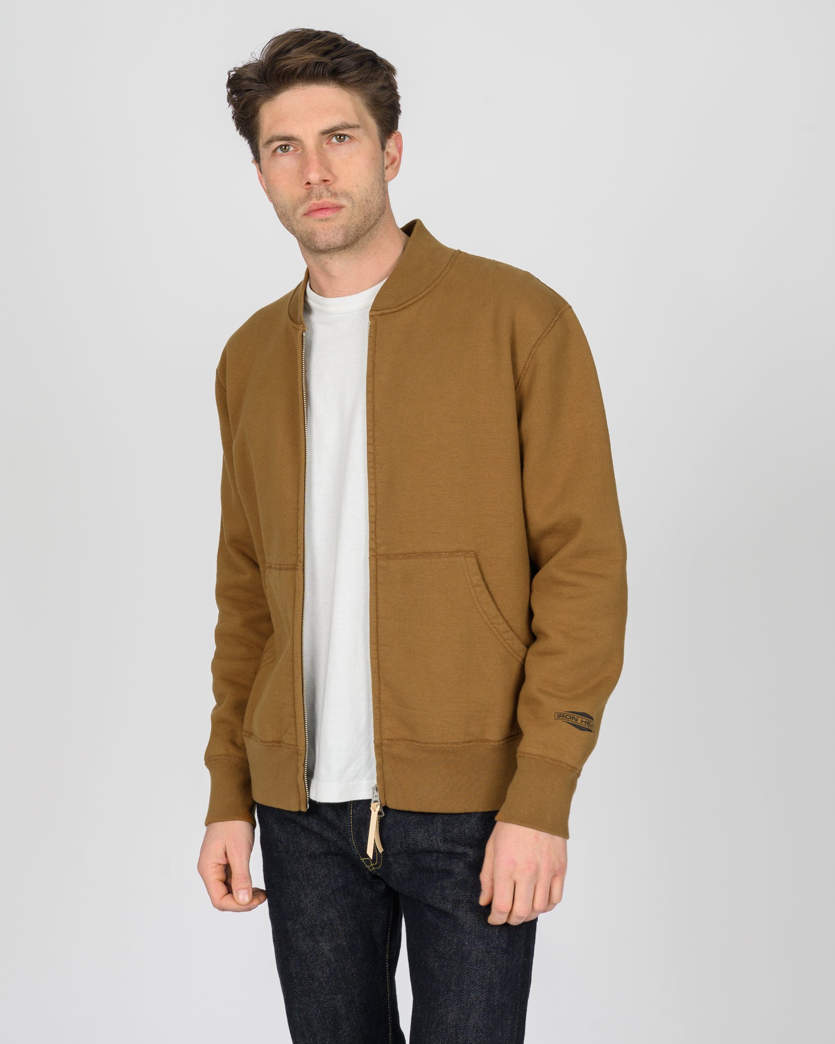 14oz Ultra Heavyweight Loopwheel Cotton Zip Up Award Sweater - Brown