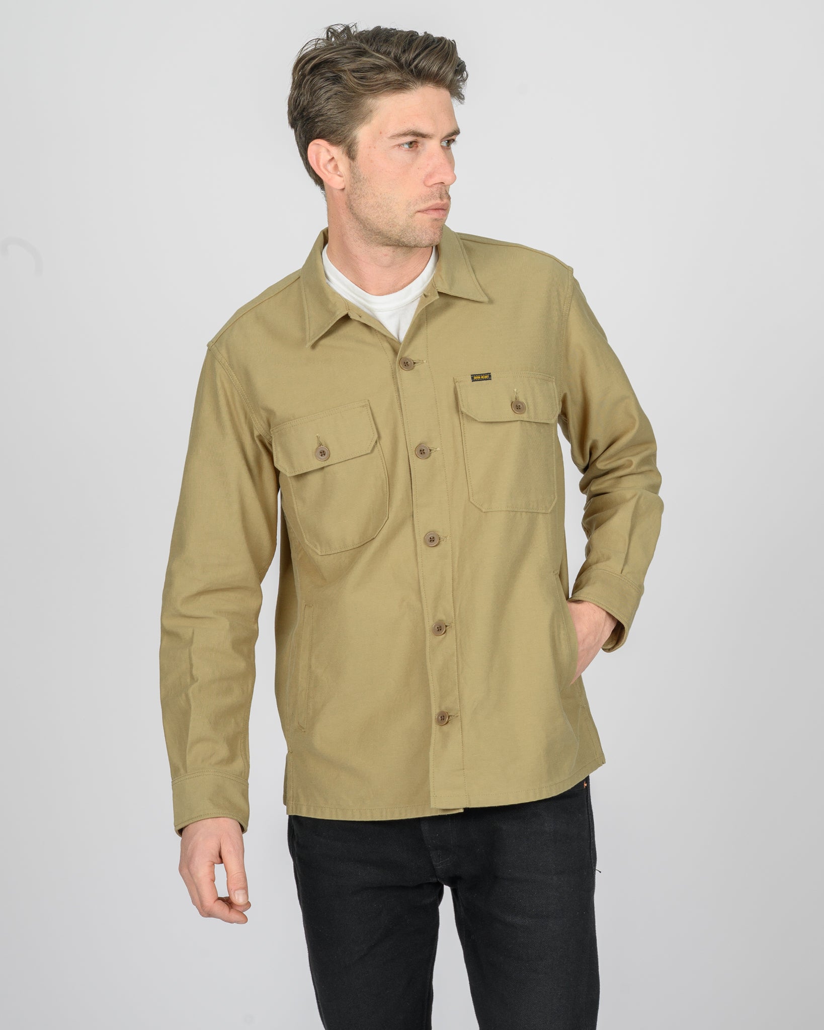 9oz Cotton Sateen Military CPO Shirt - Khaki
