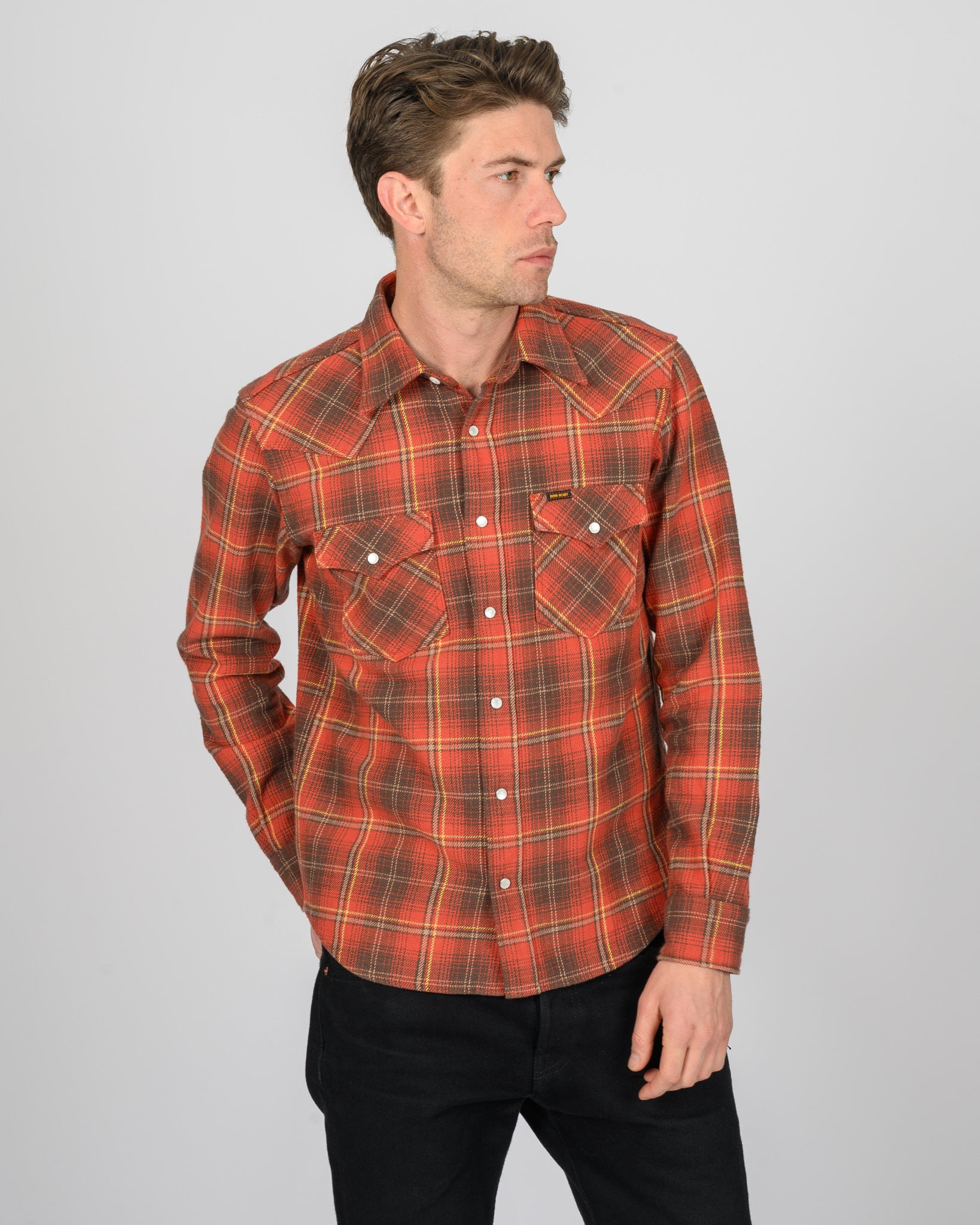 Slubby Heavy Flannel Check Western Shirt - Red