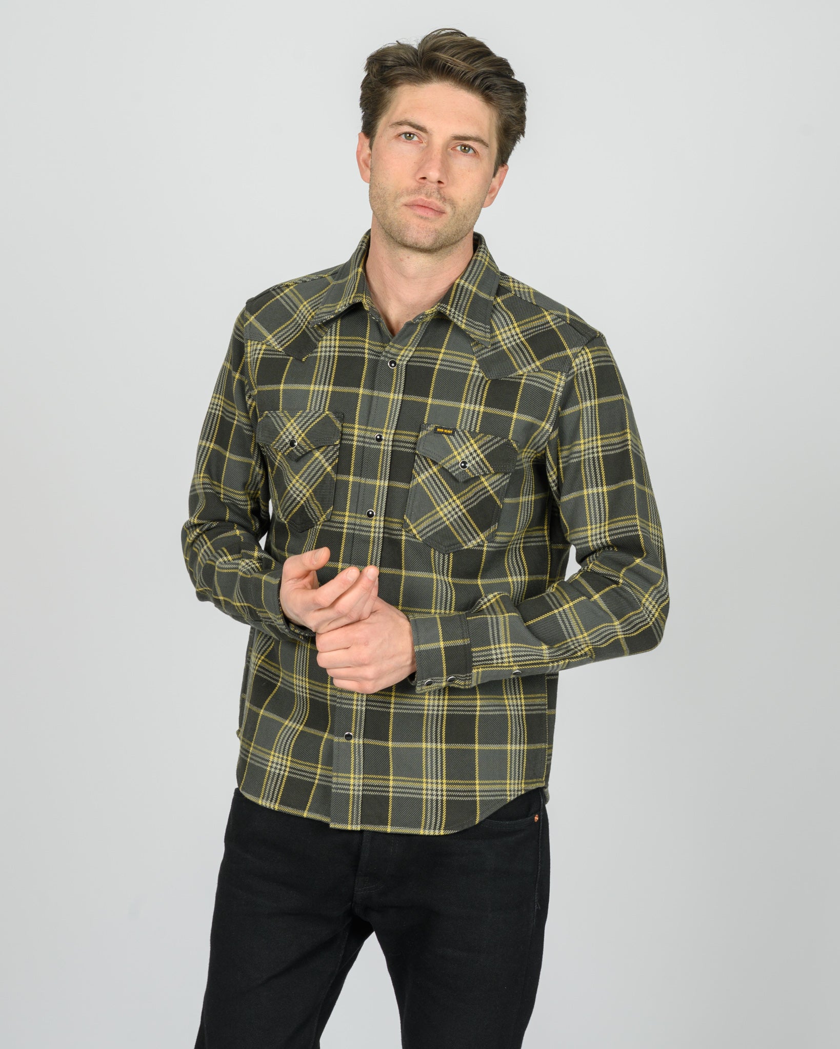Ultra Heavy Flannel Check Western Shirt - Grey