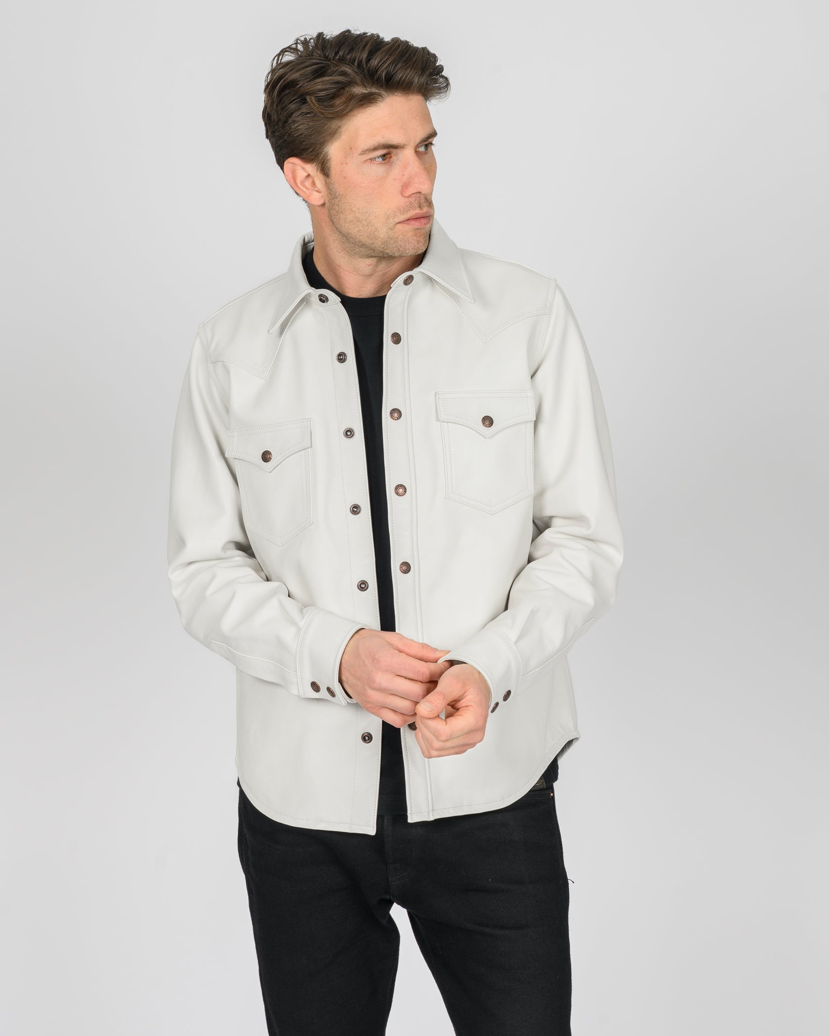 Leather Western Shirt - White